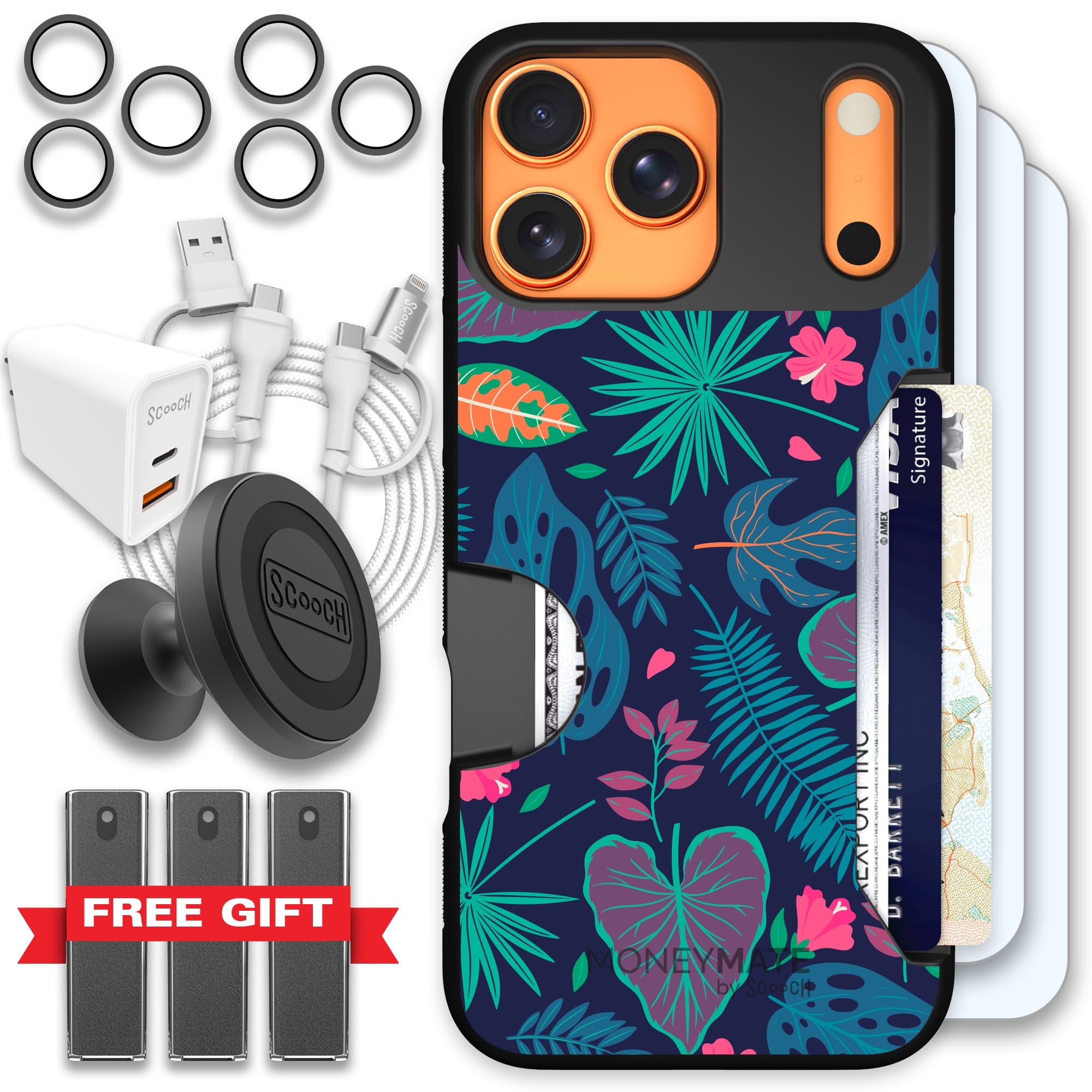 Scooch-Moneymate Ultimate Bundle for iPhone 17 Pro Max-Tropical Leaves