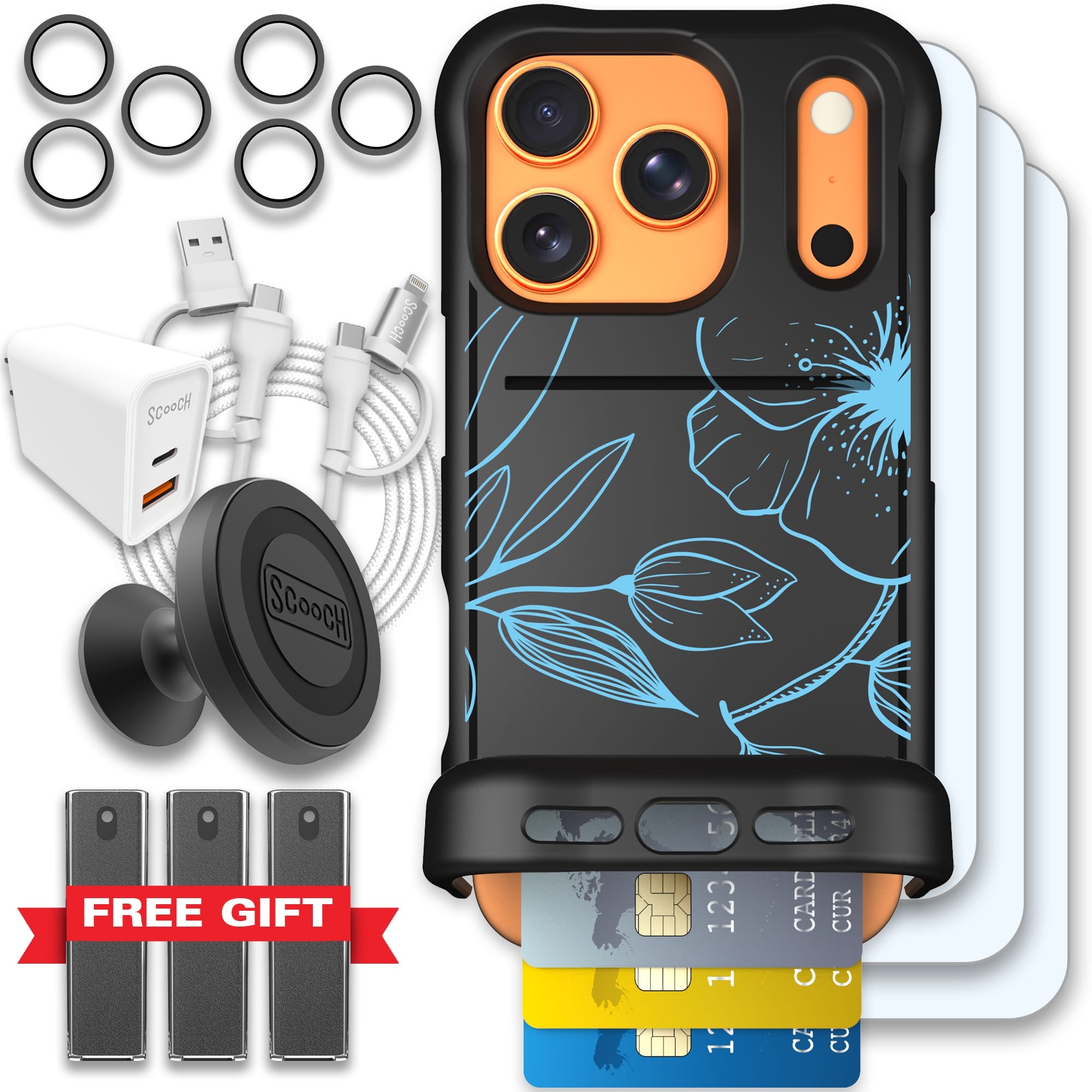 Scooch-Wingmate Ultimate Bundle for iPhone 17 Pro-Blue Hibiscus