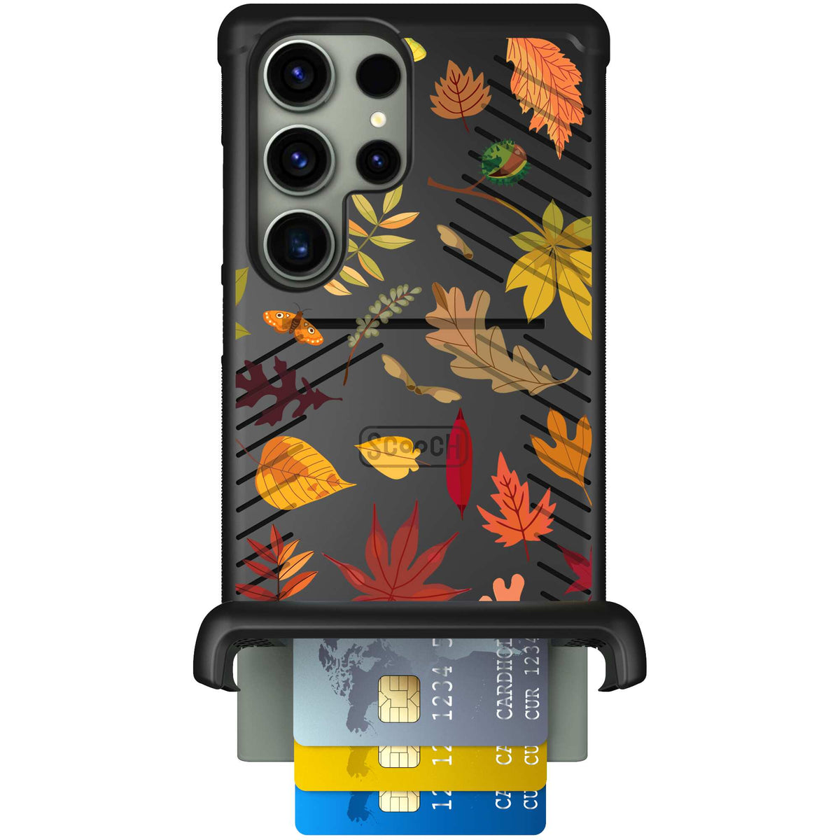 Autumn Leaves multicolored fall foliage pattern on a charcoal Scooch Wingmate case for Galaxy S23 Ultra