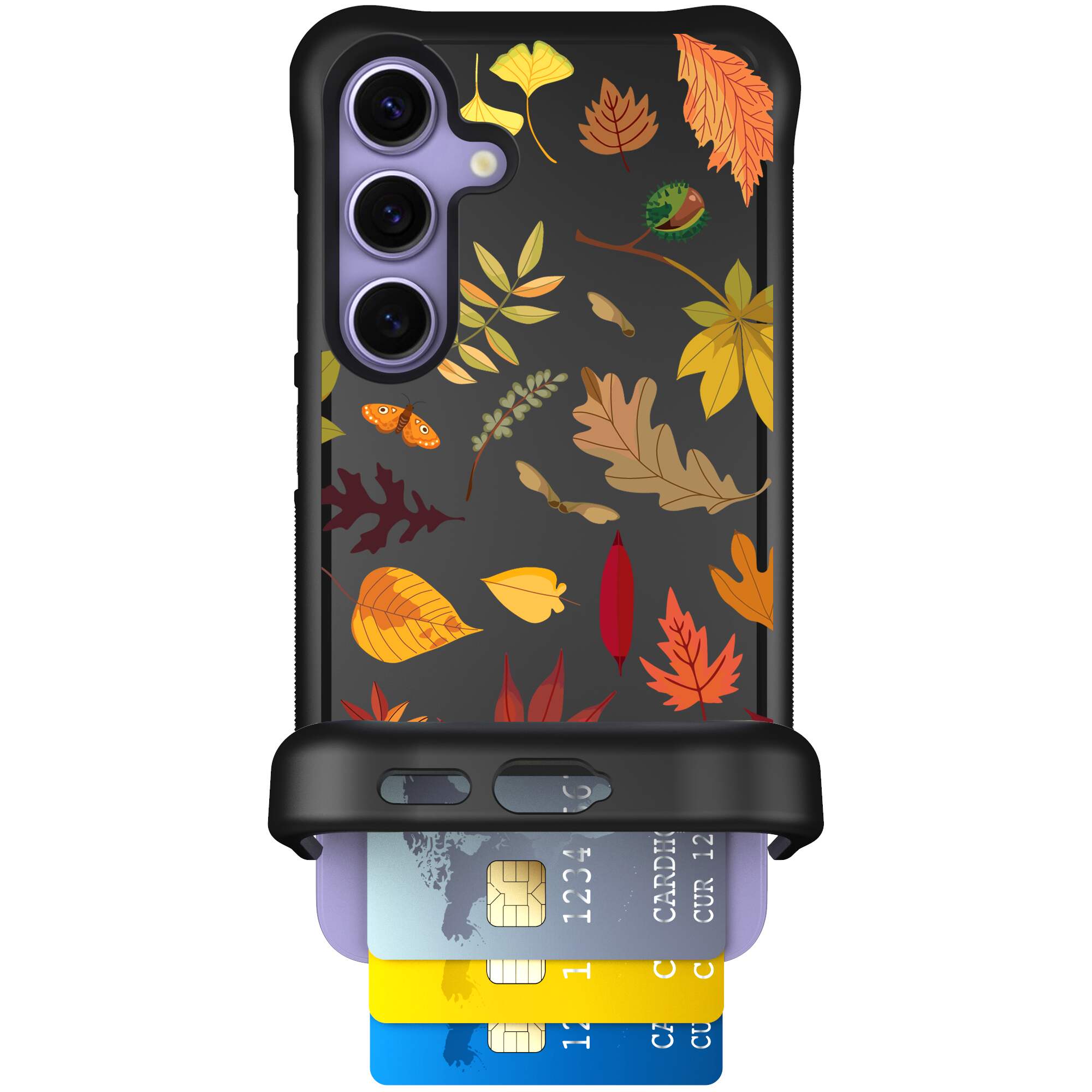 Autumn Leaves multicolored fall foliage pattern on a charcoal Scooch Wingmate case for Galaxy S24