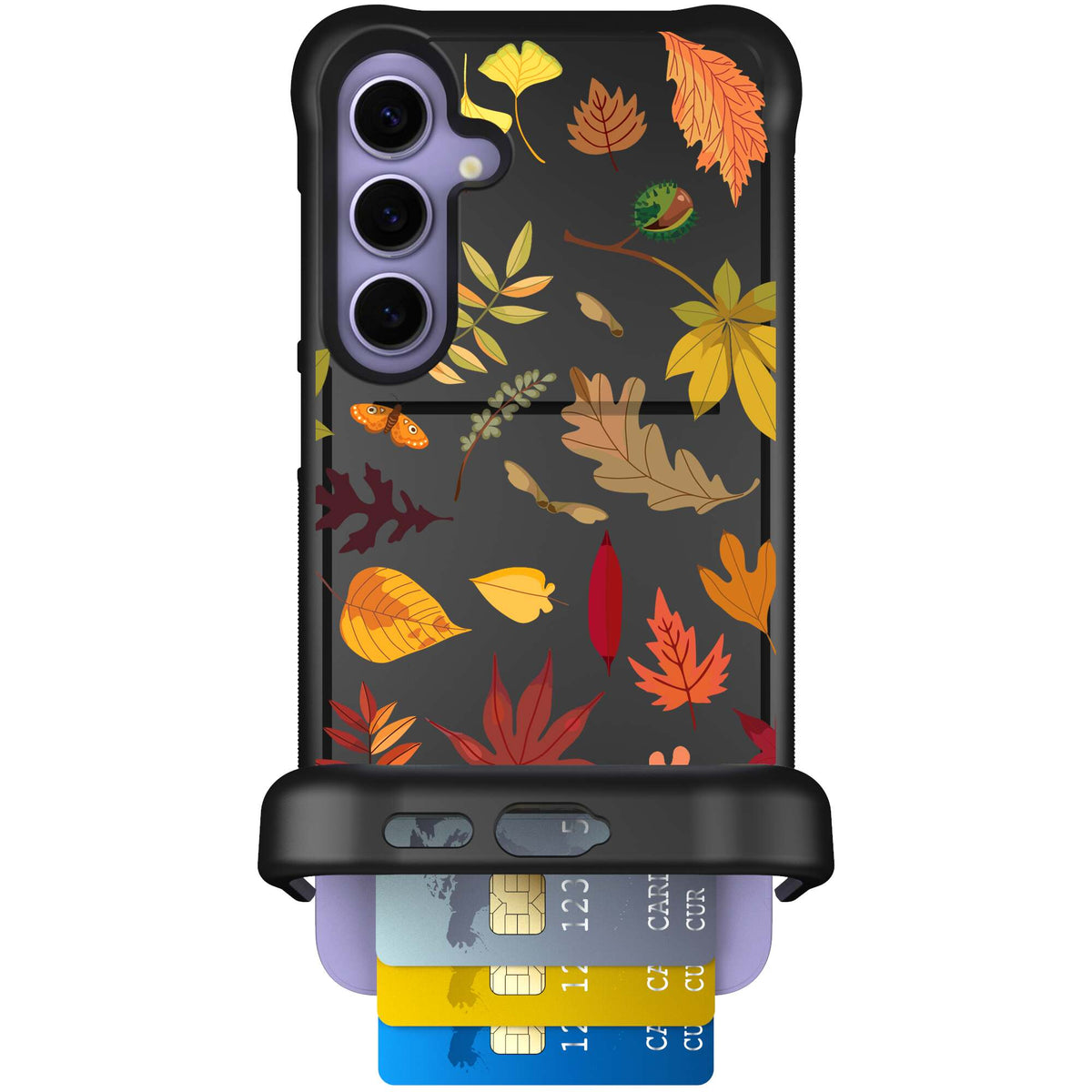 Autumn Leaves multicolored fall foliage pattern on a charcoal Scooch Wingmate case for Galaxy S24+