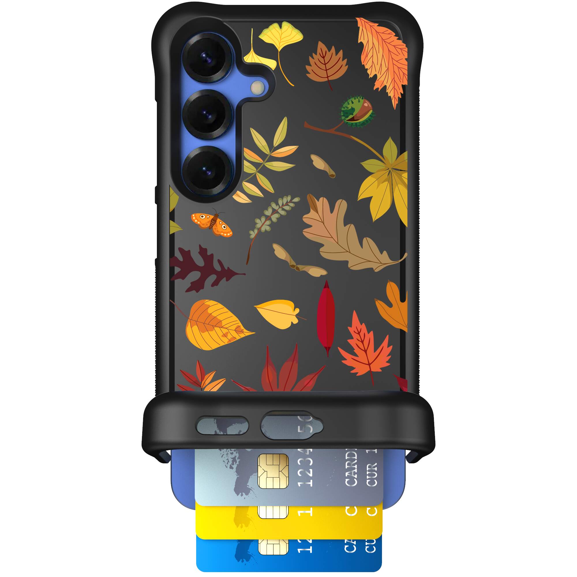 Autumn Leaves multicolored fall foliage pattern on a charcoal Scooch Wingmate case for Galaxy S25