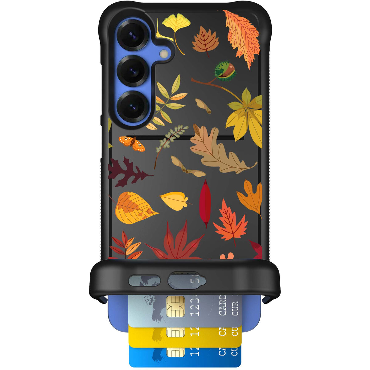 Autumn Leaves multicolored fall foliage pattern on a charcoal Scooch Wingmate case for Galaxy S25+