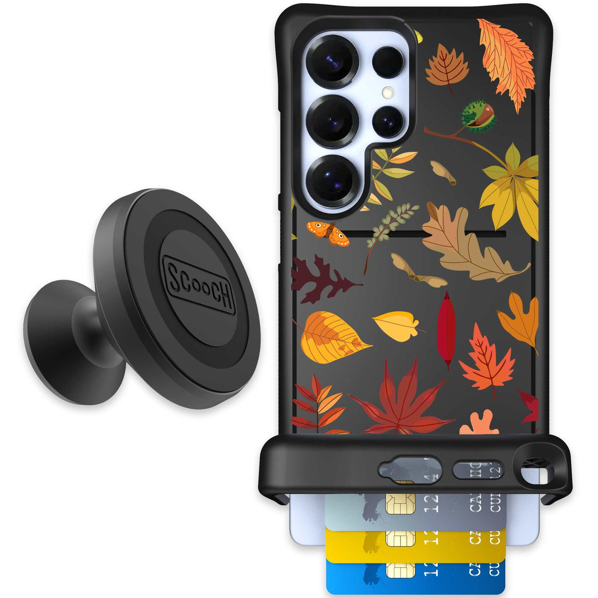 Autumn Leaves multicolored fall foliage pattern on a charcoal Scooch Wingmate case for Galaxy S25 Ultra - Starter Bundle