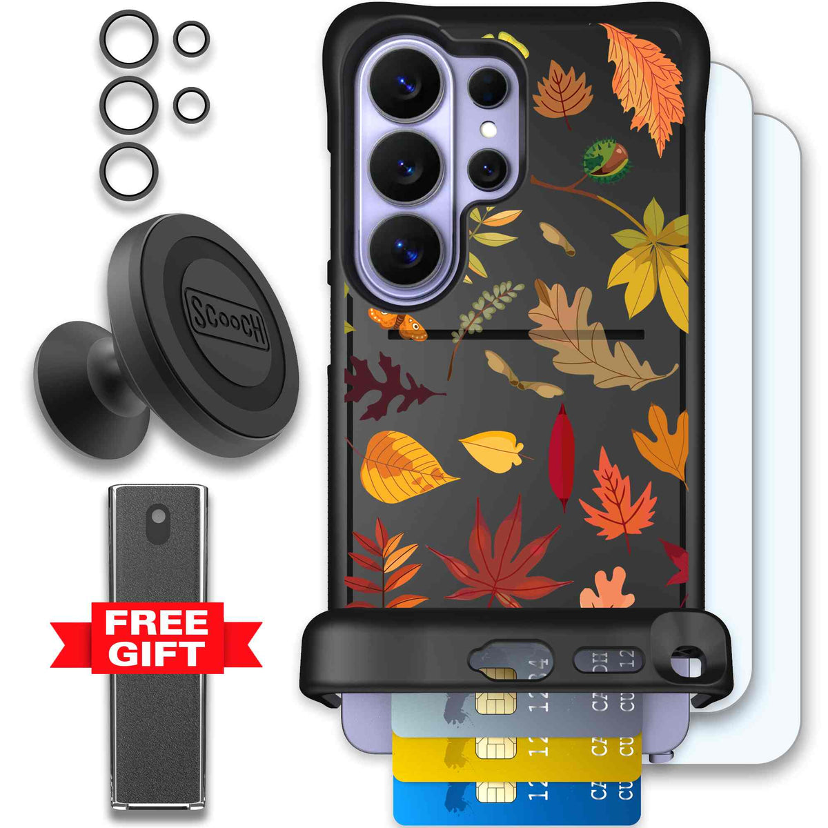 Autumn Leaves multicolored fall foliage pattern on a charcoal Scooch Wingmate case for Galaxy S26 Ultra - Defender Bundle