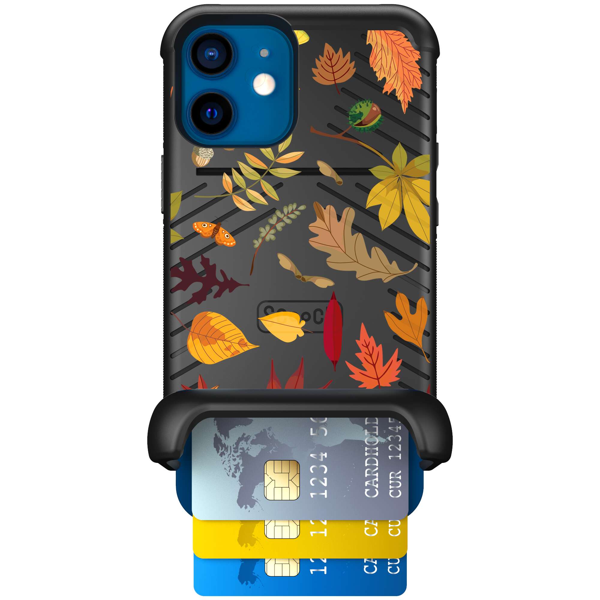 Autumn Leaves multicolored fall foliage pattern on a charcoal Scooch Wingmate case for iPhone 12 mini