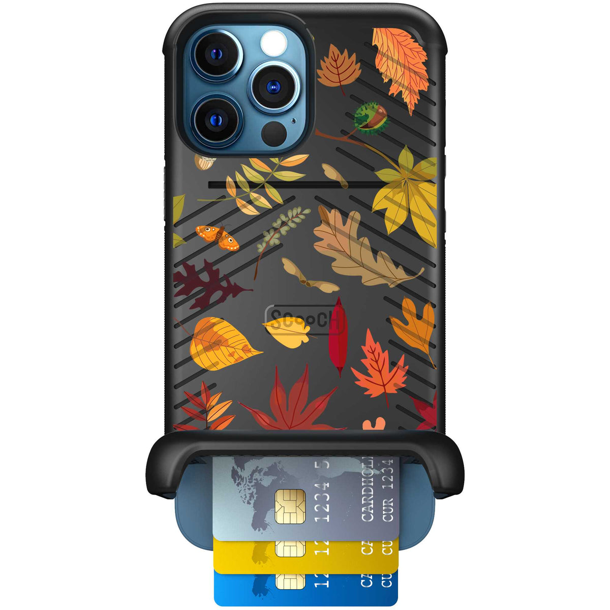 Autumn Leaves multicolored fall foliage pattern on a charcoal Scooch Wingmate case for iPhone 12 Pro Max