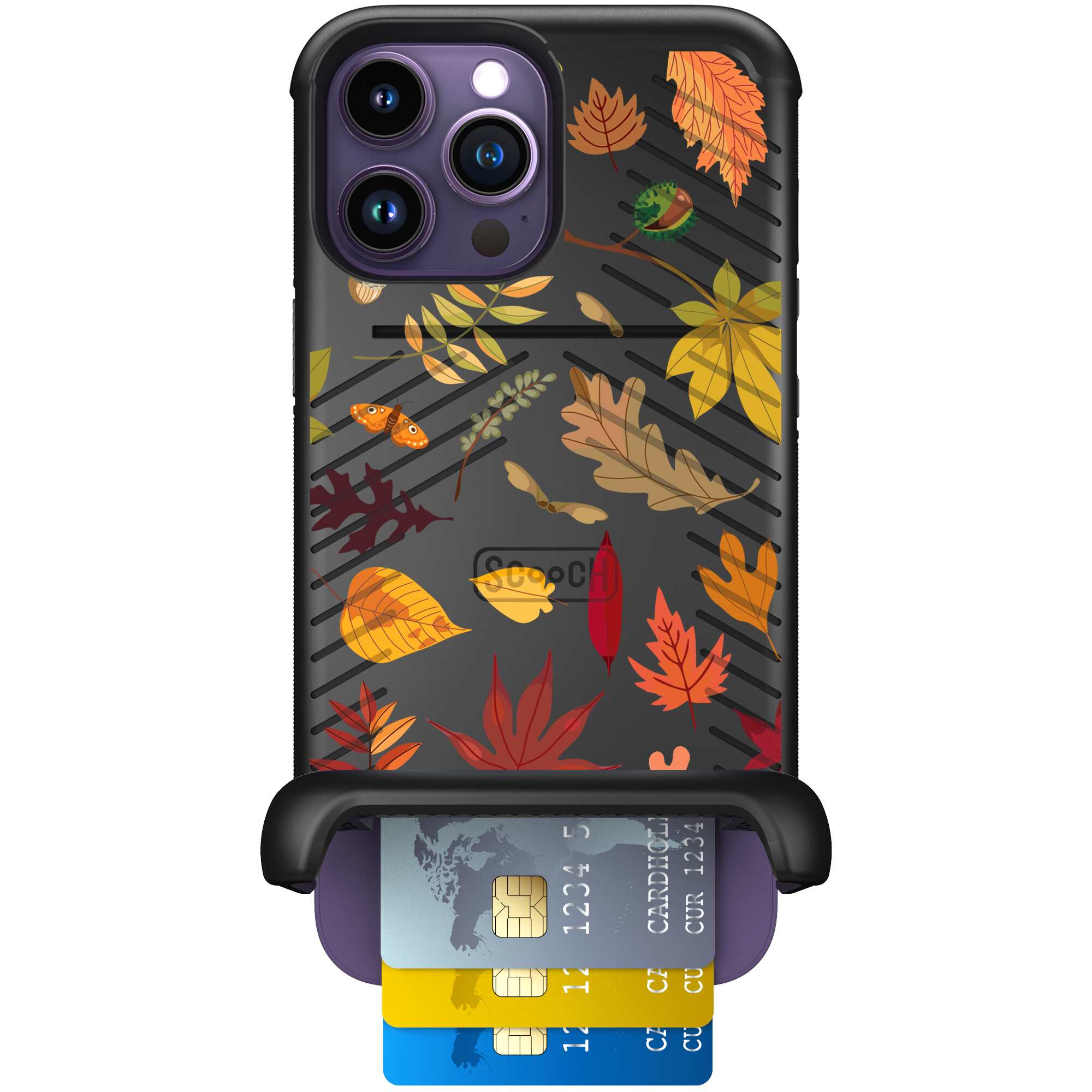 Autumn Leaves multicolored fall foliage pattern on a charcoal Scooch Wingmate case for iPhone 14 Pro Max