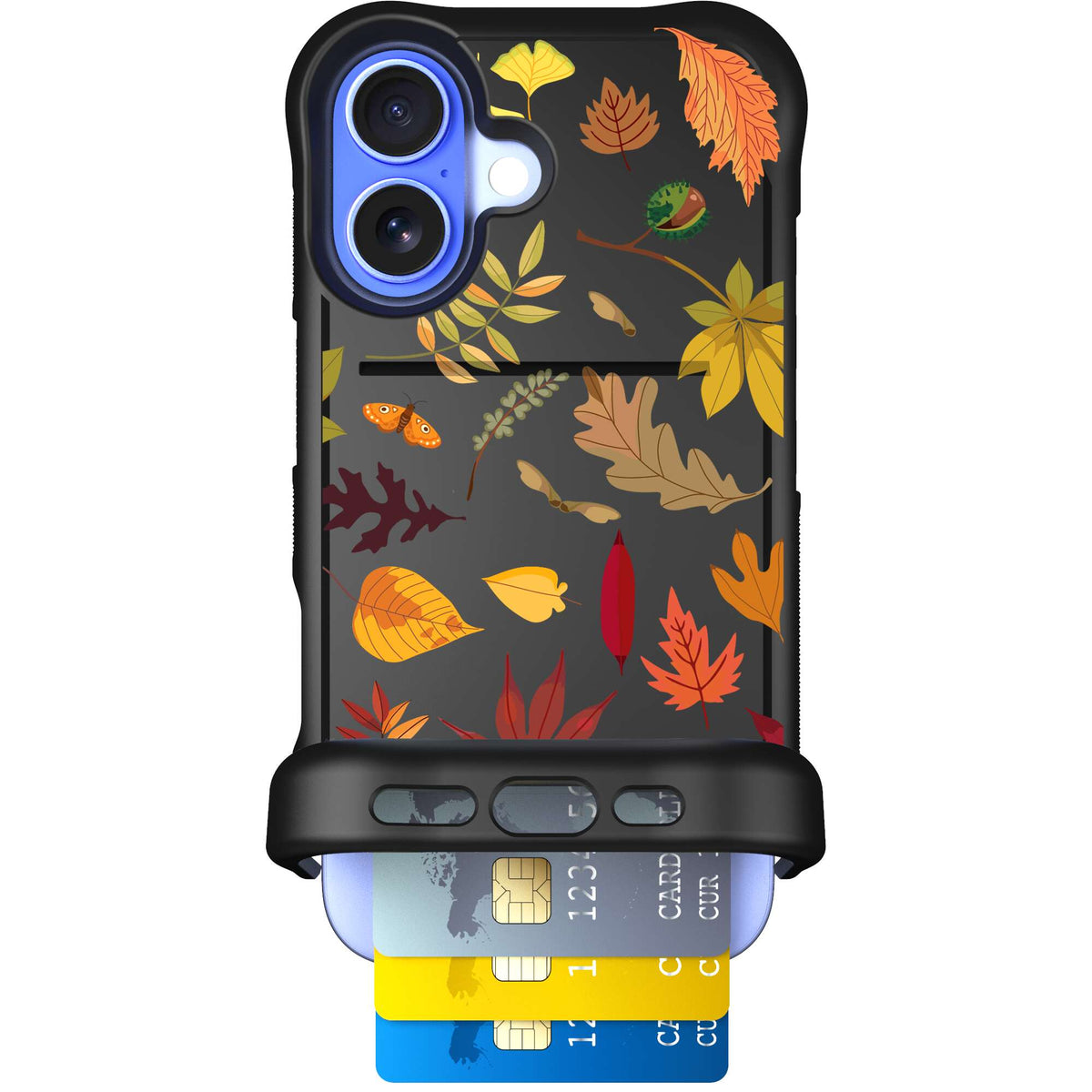 Autumn Leaves multicolored fall foliage pattern on a charcoal Scooch Wingmate case for iPhone 16