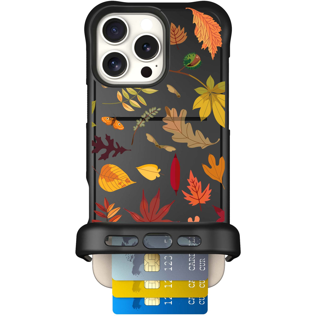 Autumn Leaves multicolored fall foliage pattern on a charcoal Scooch Wingmate case for iPhone 16 Pro Max