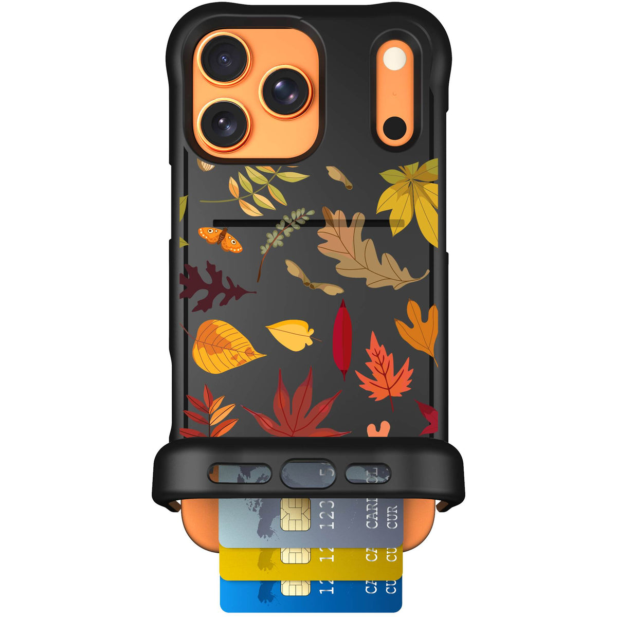 Autumn Leaves multicolored fall foliage pattern on a charcoal Scooch Wingmate case for iPhone 17 Pro Max