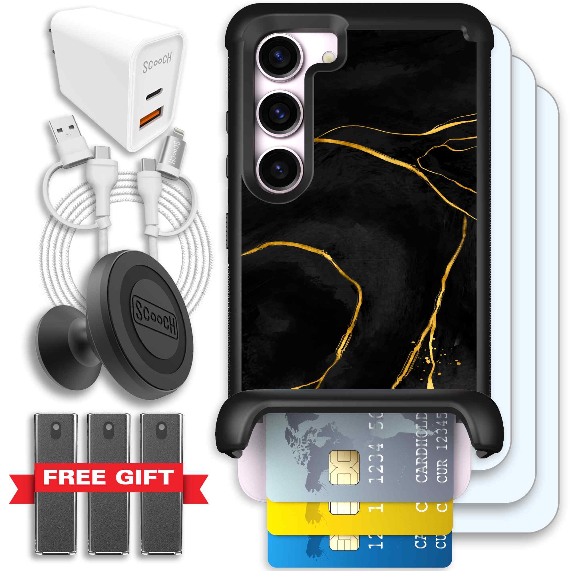 Wingmate Black Marble for Galaxy S23 - Ultimate Bundle