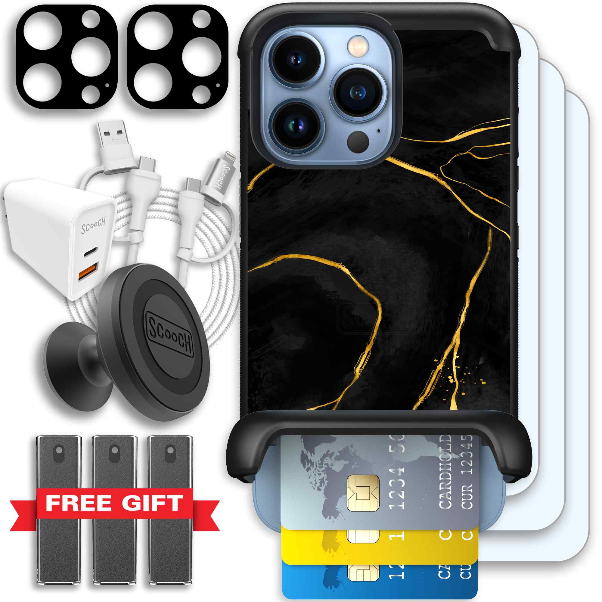 Wingmate Black Marble for iPhone 13 Pro - Ultimate Bundle