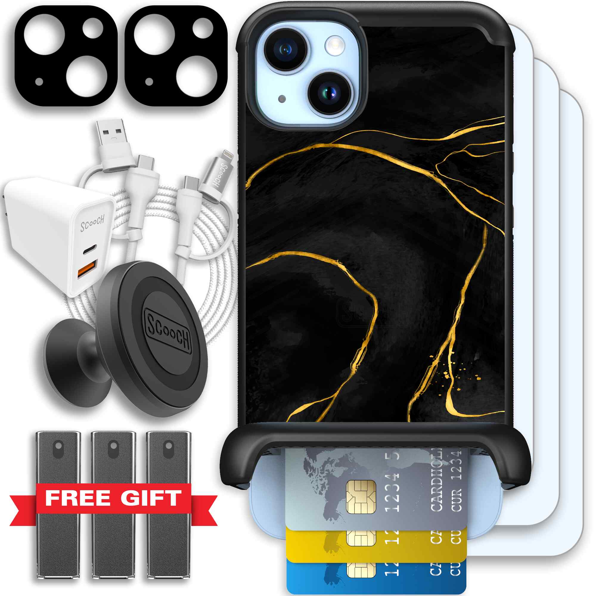 Wingmate Black Marble for iPhone 14 Plus - Ultimate Bundle