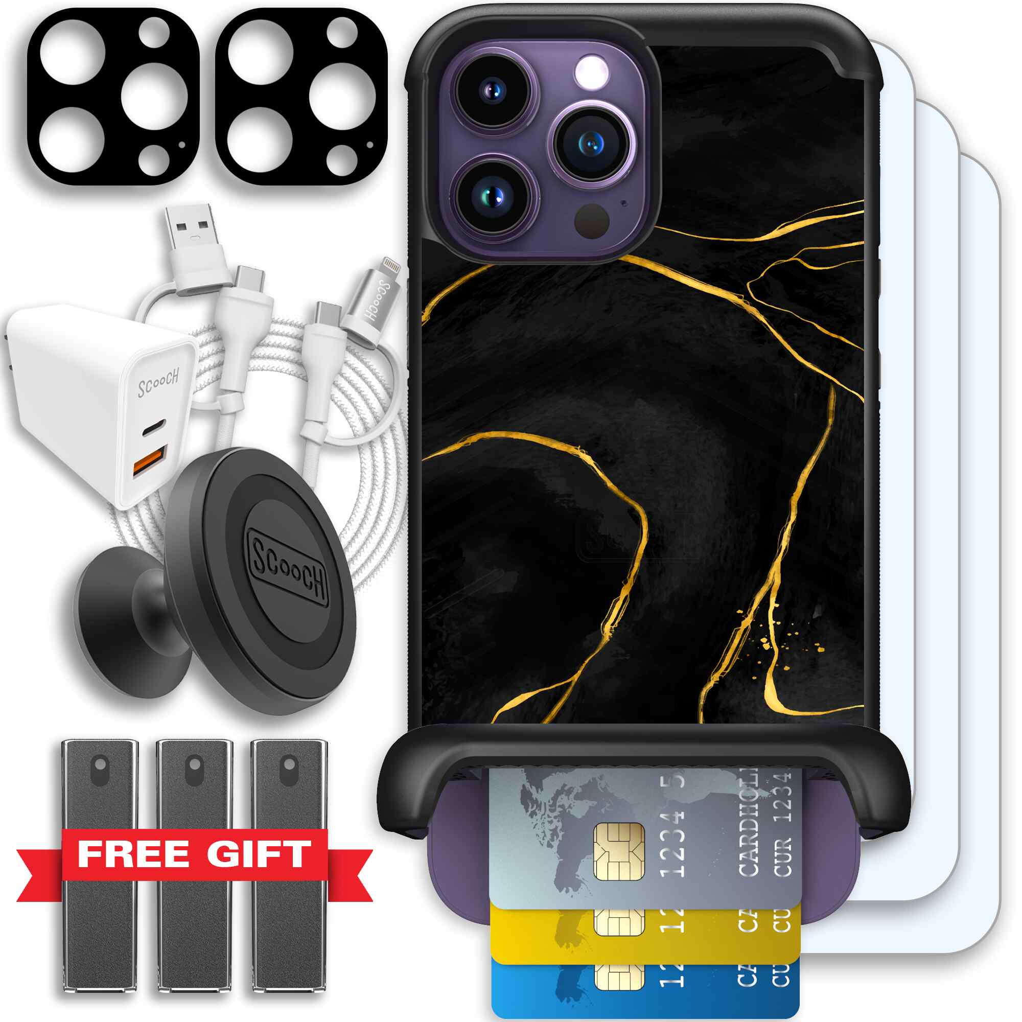 Wingmate Black Marble for iPhone 14 Pro Max - Ultimate Bundle