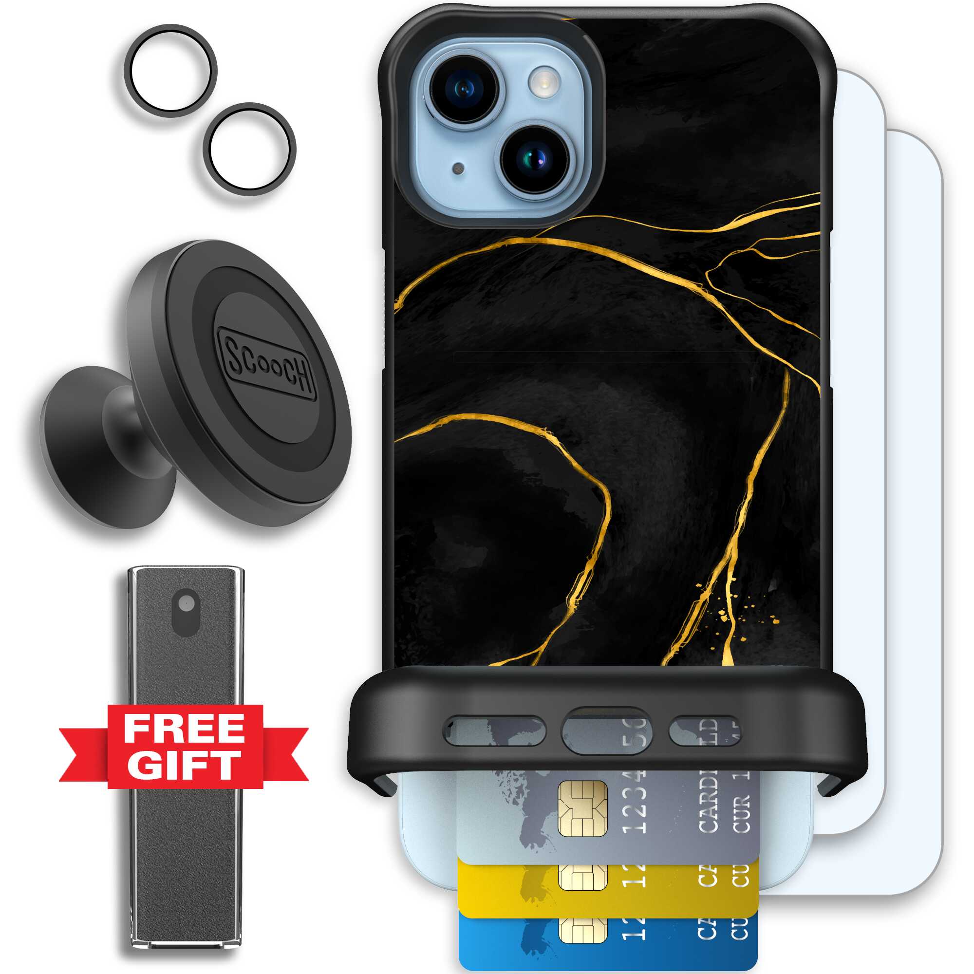 Wingmate Black Marble for iPhone 15 Plus - Defender Bundle