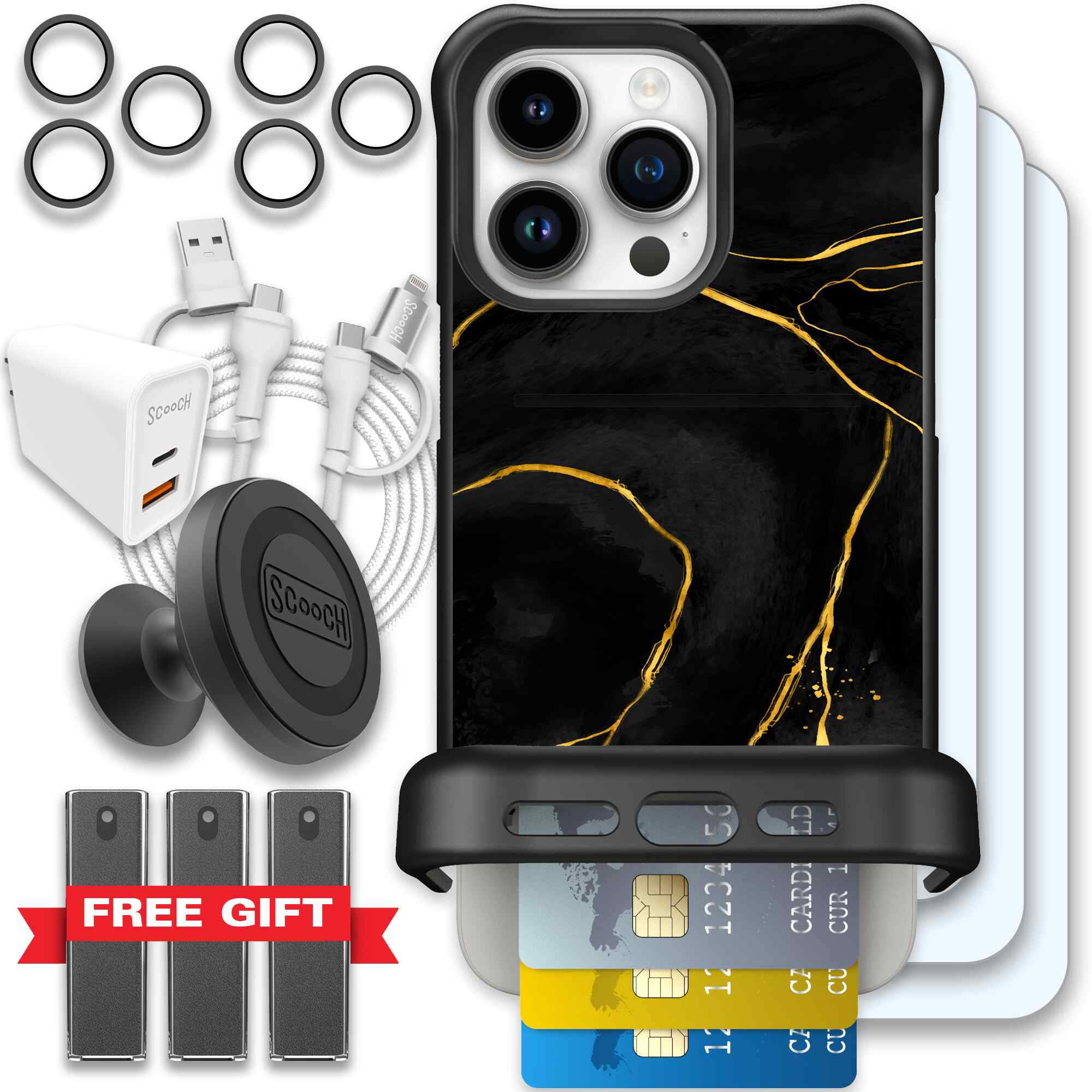 Wingmate Black Marble for iPhone 15 Pro Max - Ultimate Bundle
