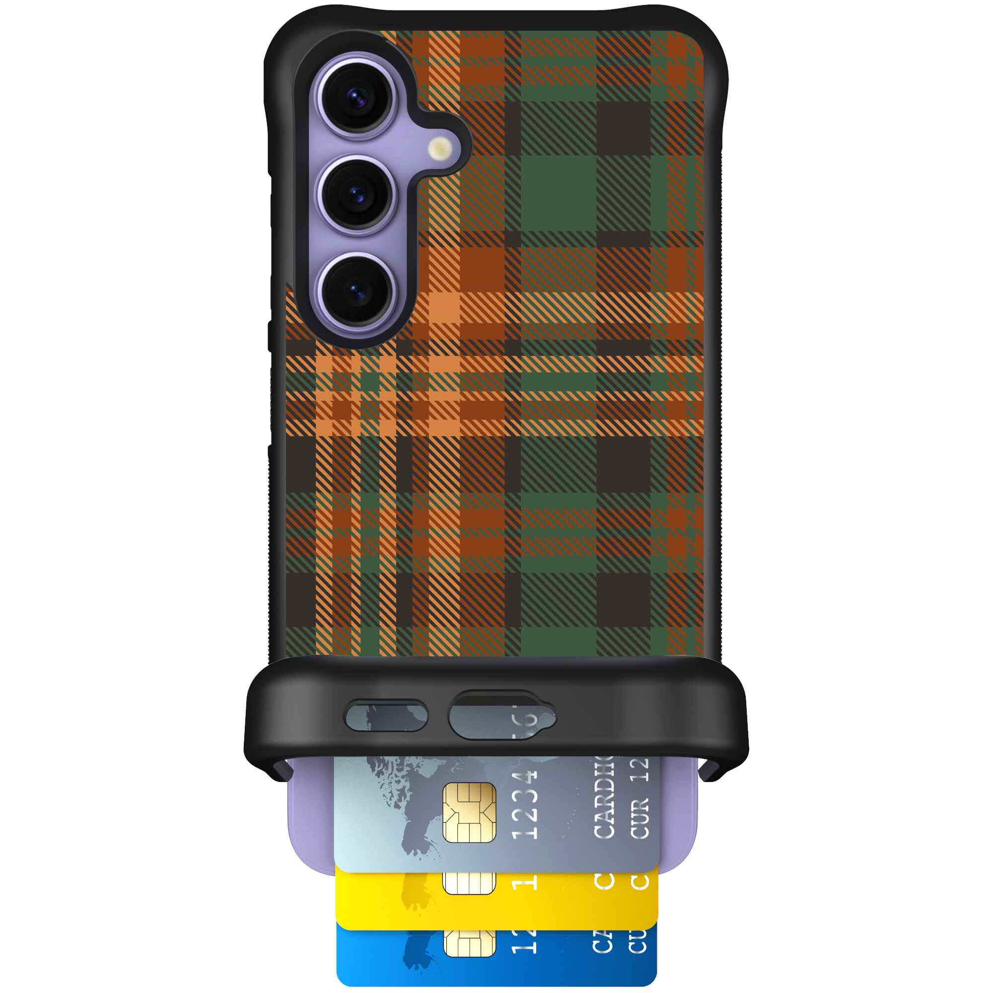 Fall Flannel orange and brown plaid pattern on a Scooch Wingmate case for Galaxy S24