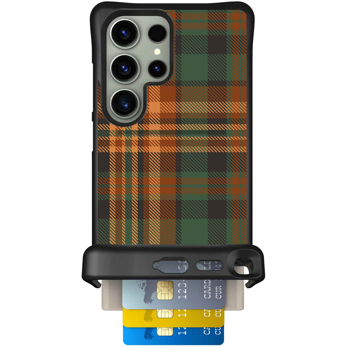 Fall Flannel orange and brown plaid pattern on a Scooch Wingmate case for Galaxy S24 Ultra