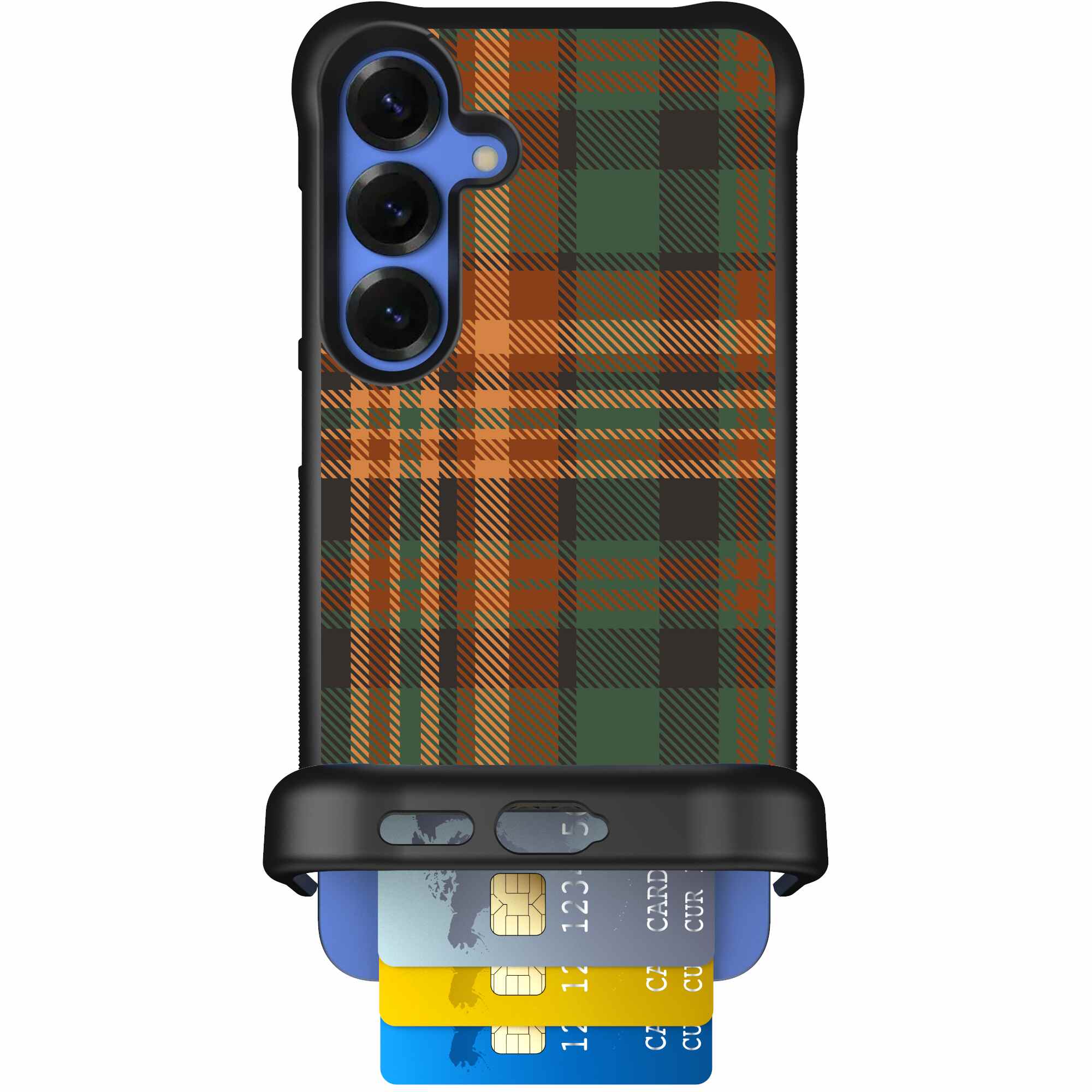 Fall Flannel orange and brown plaid pattern on a Scooch Wingmate case for Galaxy S25+