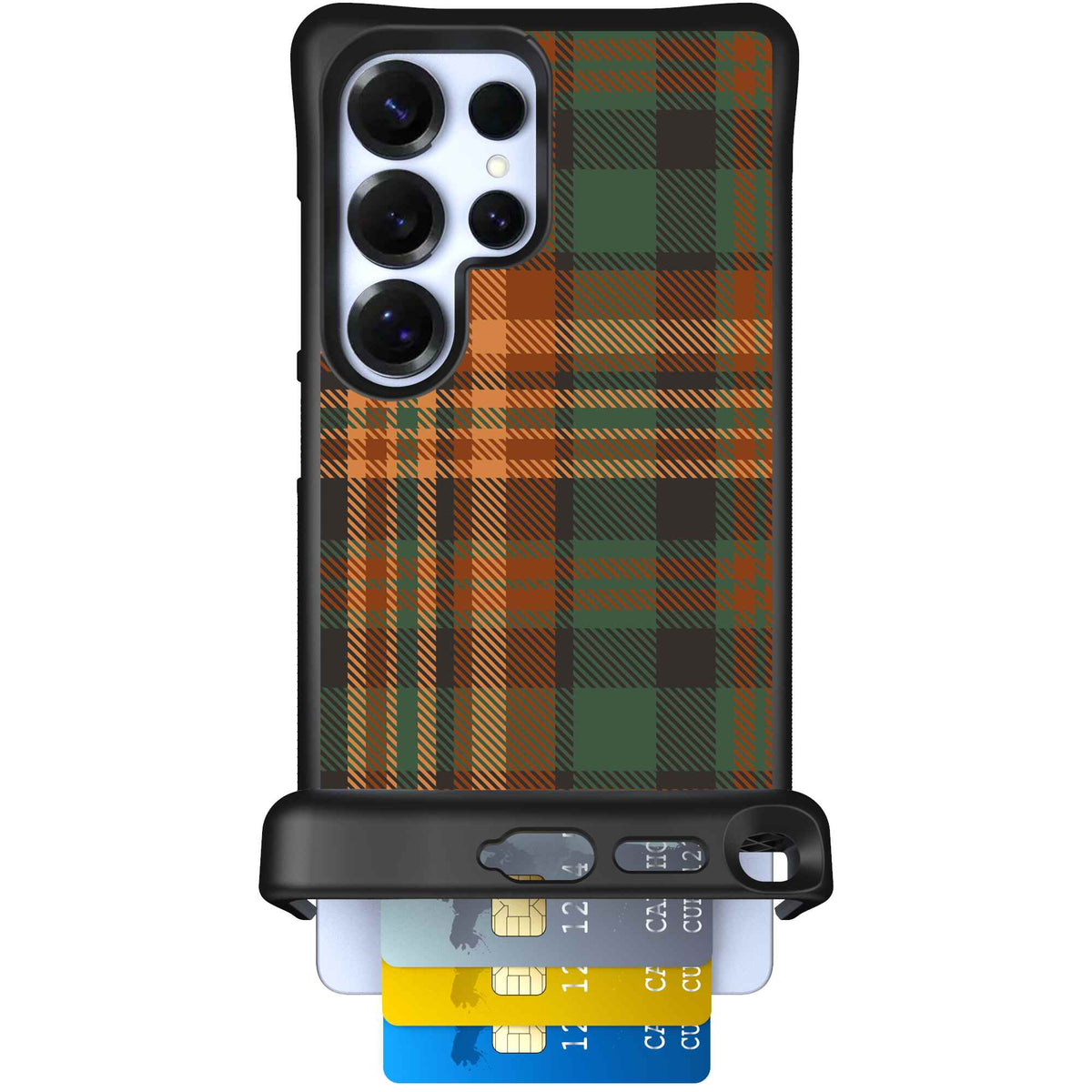 Fall Flannel orange and brown plaid pattern on a Scooch Wingmate case for Galaxy S25 Ultra