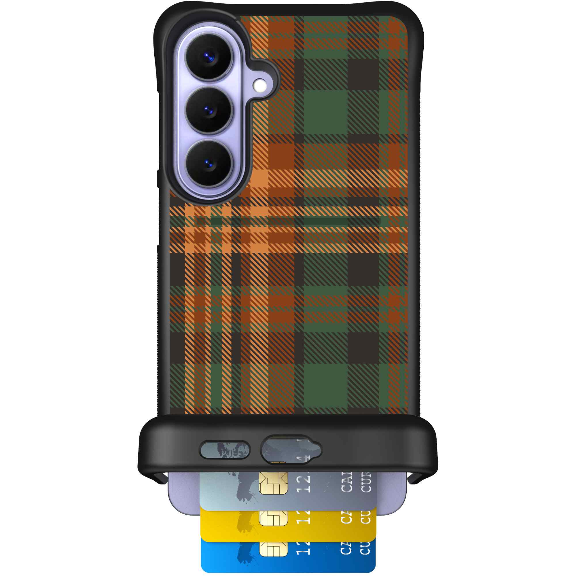 Fall Flannel orange and brown plaid pattern on a Scooch Wingmate case for Galaxy S26+