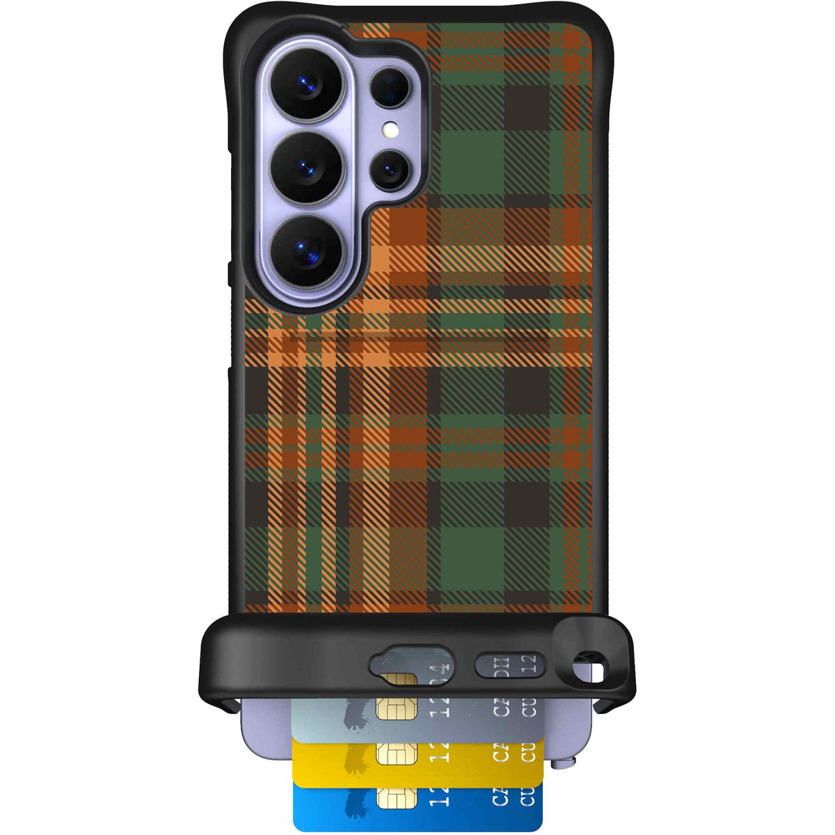 Fall Flannel orange and brown plaid pattern on a Scooch Wingmate case for Galaxy S26 Ultra