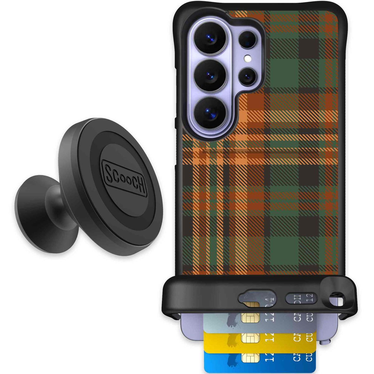 Fall Flannel orange and brown plaid pattern on a Scooch Wingmate case for Galaxy S26 Ultra - Starter Bundle