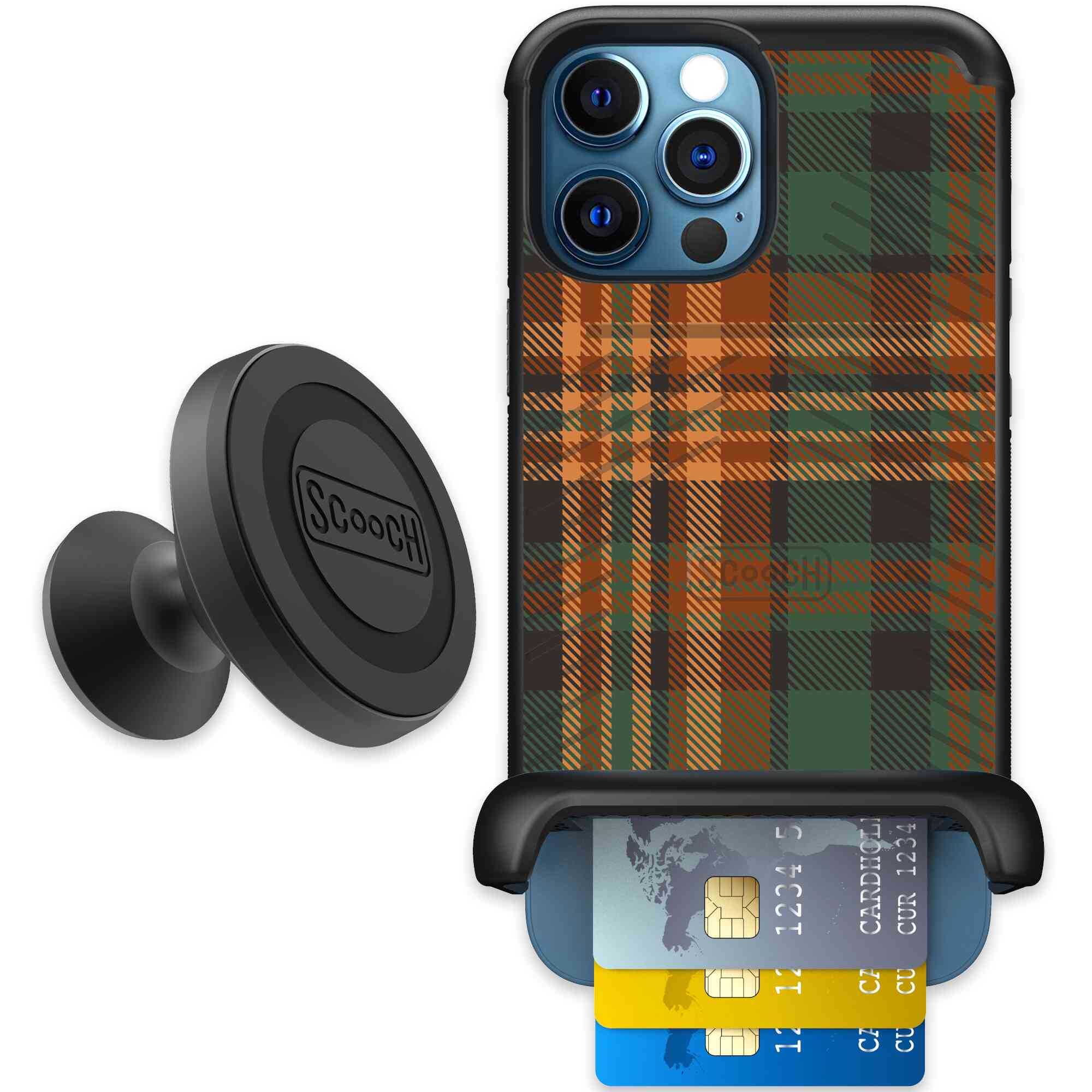 Fall Flannel orange and brown plaid pattern on a Scooch Wingmate case for iPhone 12 Pro Max - Starter Bundle