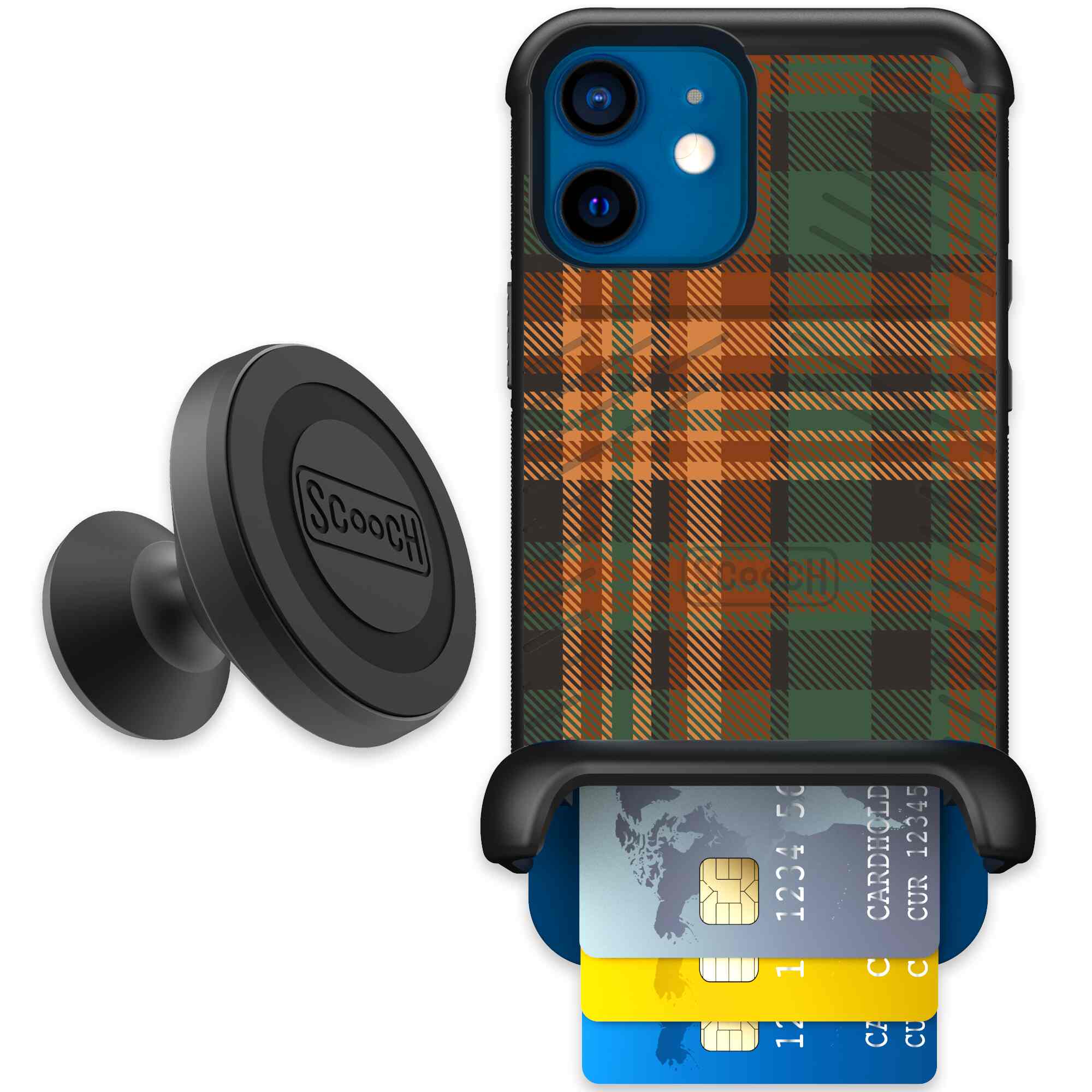 Fall Flannel orange and brown plaid pattern on a Scooch Wingmate case for iPhone 12 - Starter Bundle