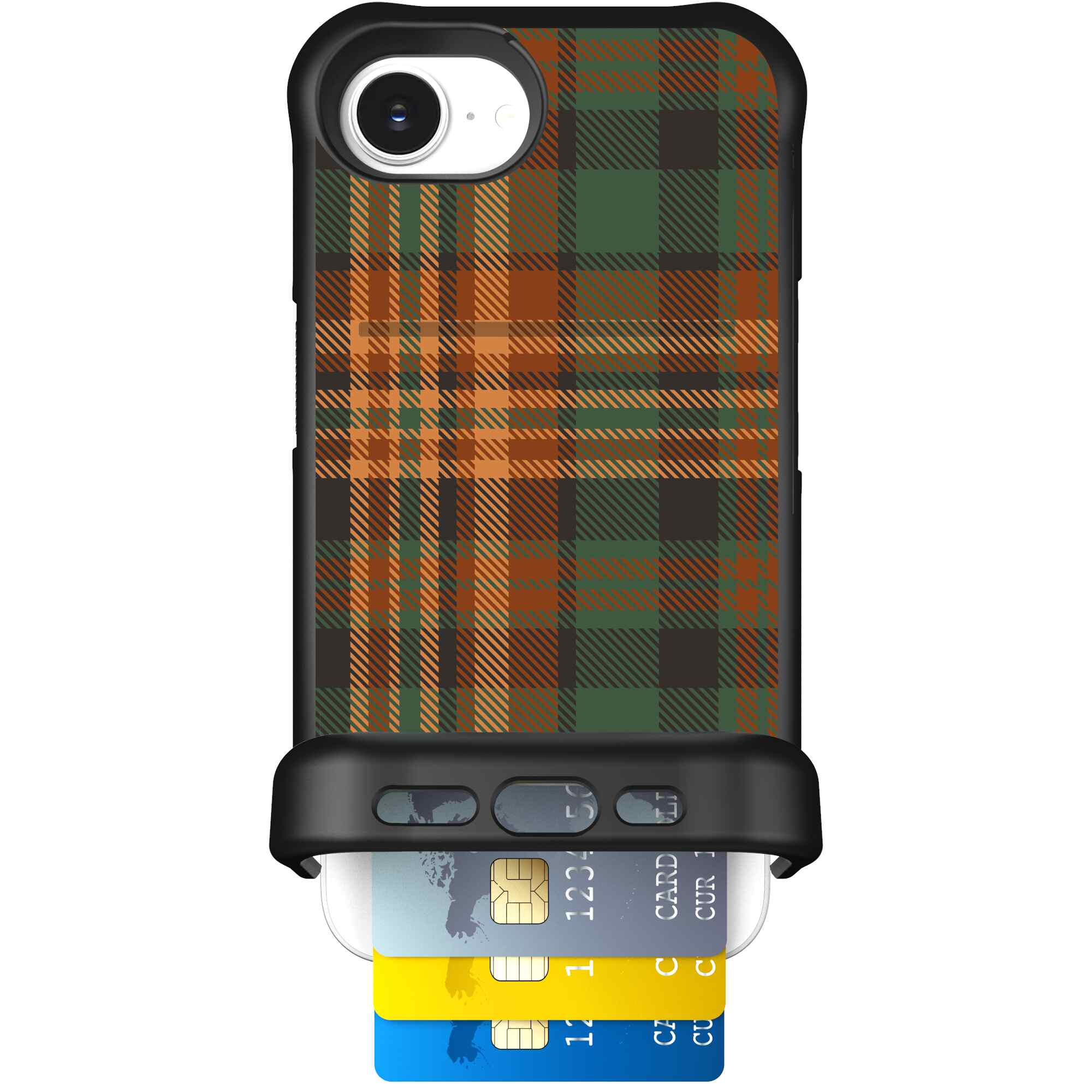 Fall Flannel orange and brown plaid pattern on a Scooch Wingmate case for iPhone 17e
