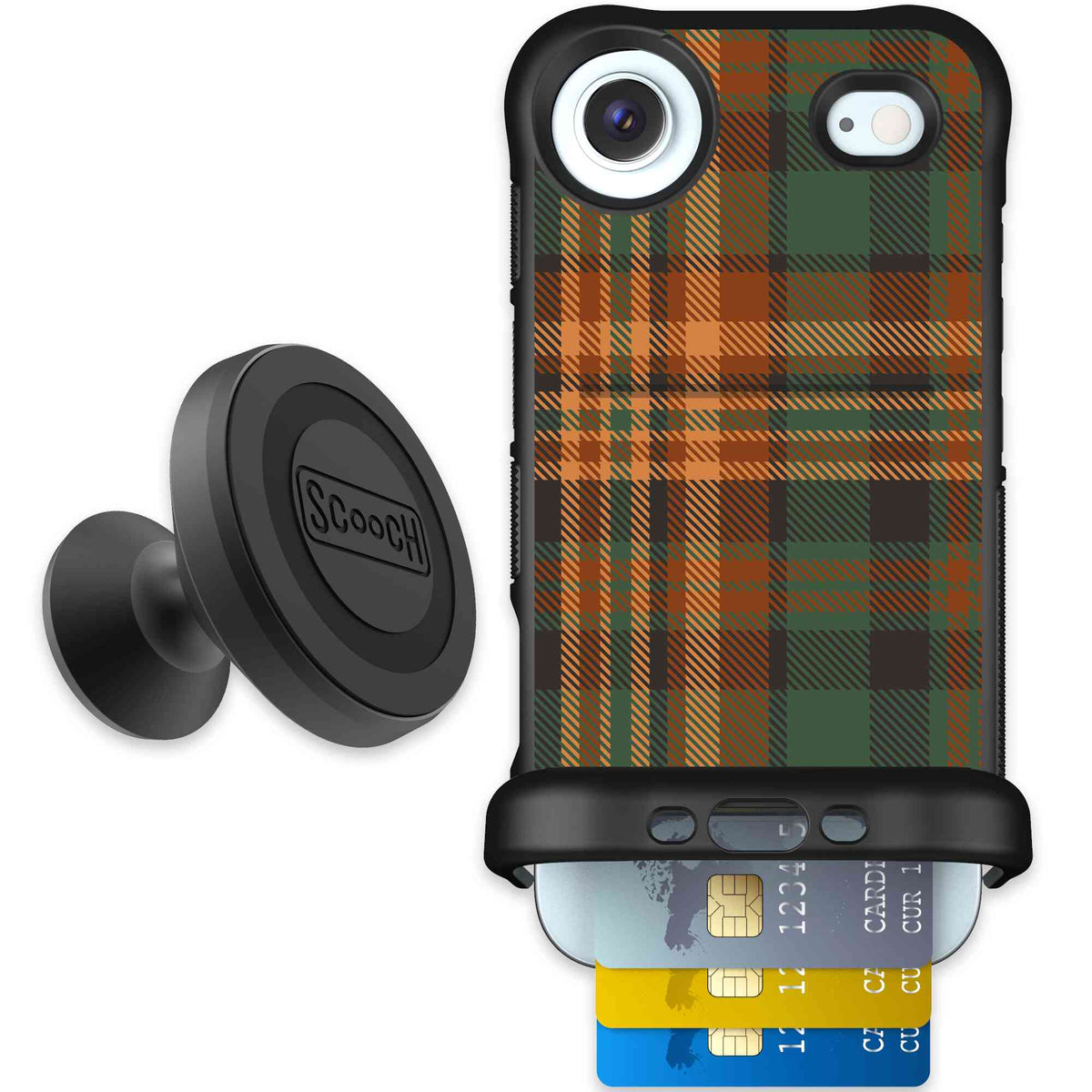 Fall Flannel orange and brown plaid pattern on a Scooch Wingmate case for iPhone Air - Starter Bundle