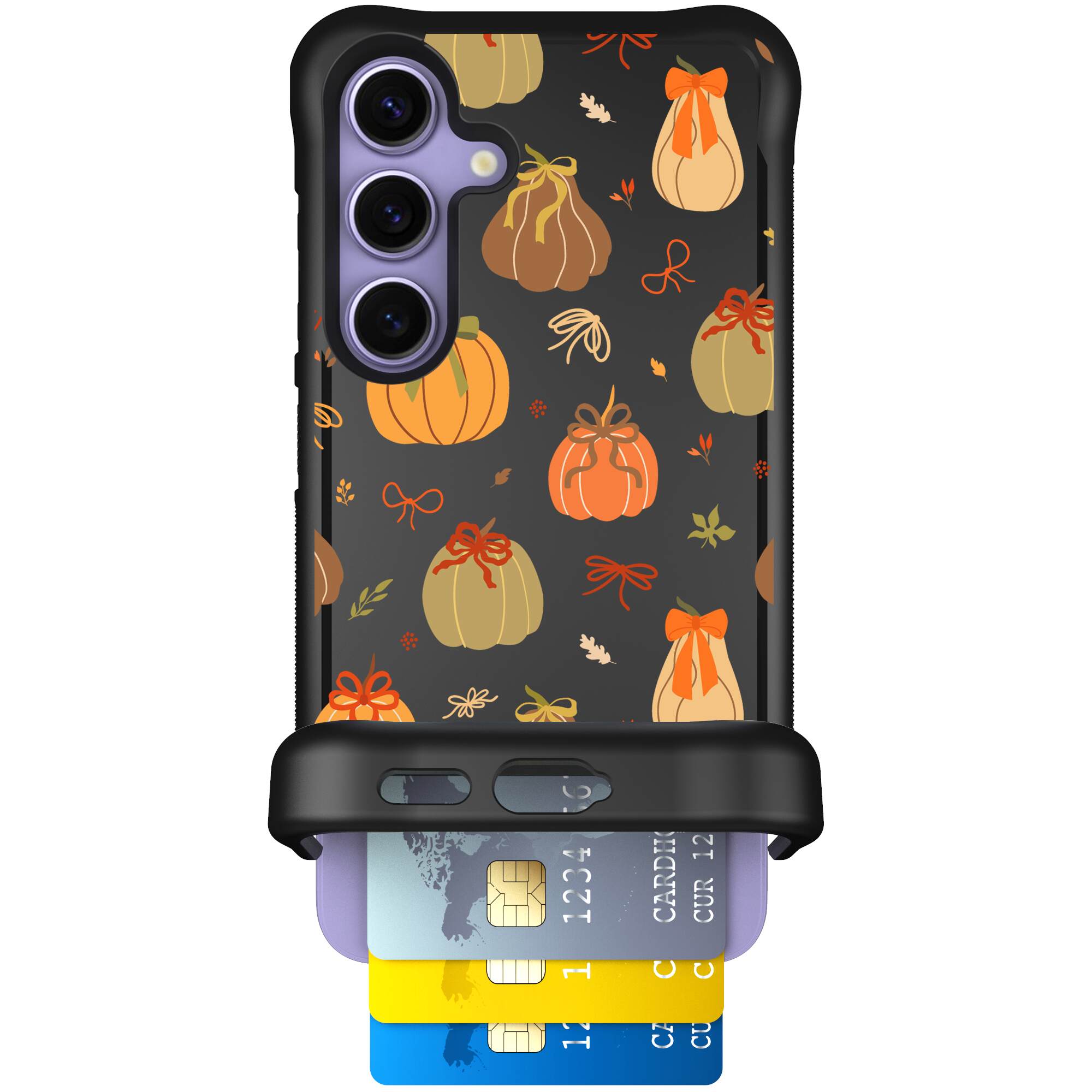 Pretty Pumpkins orange pumpkin and bow pattern on a Scooch Wingmate case for Galaxy S24