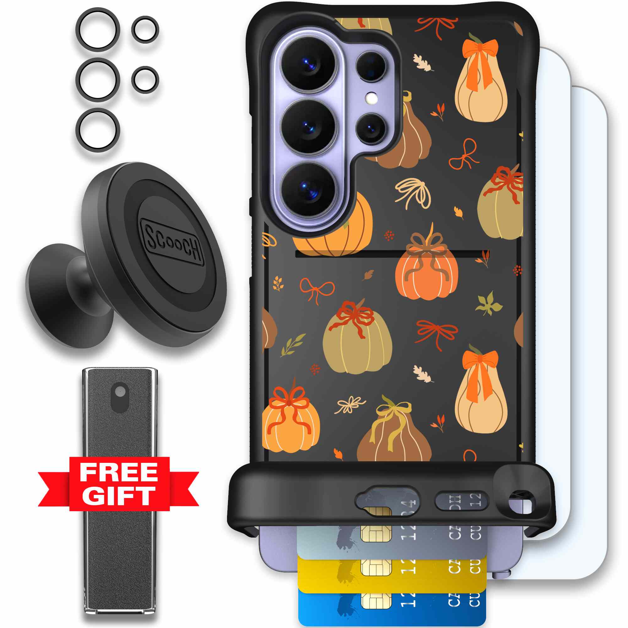 Pretty Pumpkins orange pumpkin and bow pattern on a Scooch Wingmate case for Galaxy S26 Ultra - Defender Bundle