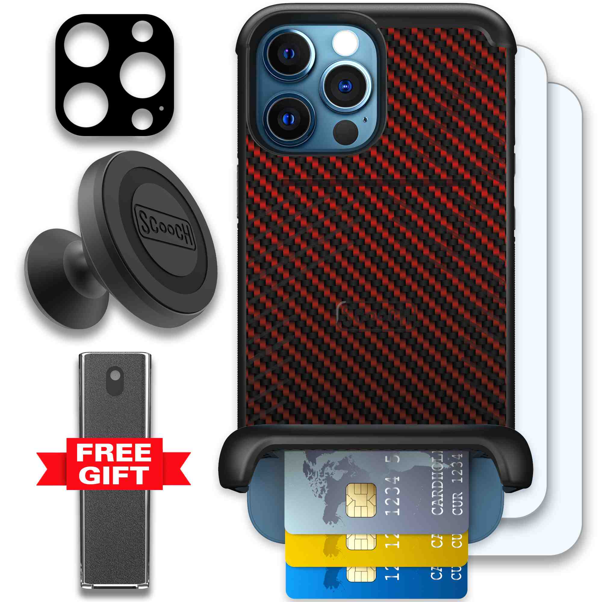 Red Carbon Fiber | website | iPhone 12 Pro Max | Defender Bundle