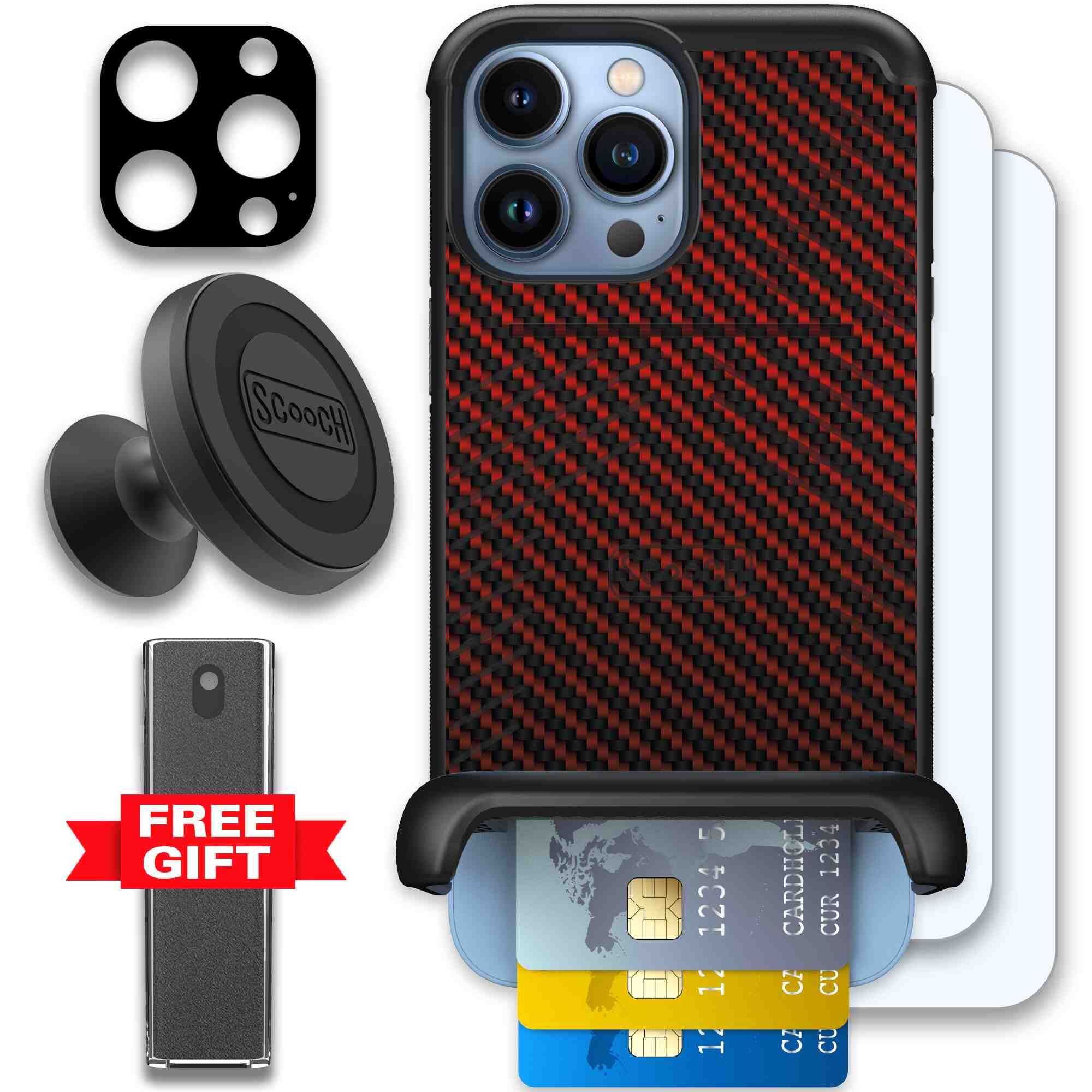 Red Carbon Fiber | website | iPhone 13 Pro Max | Defender Bundle