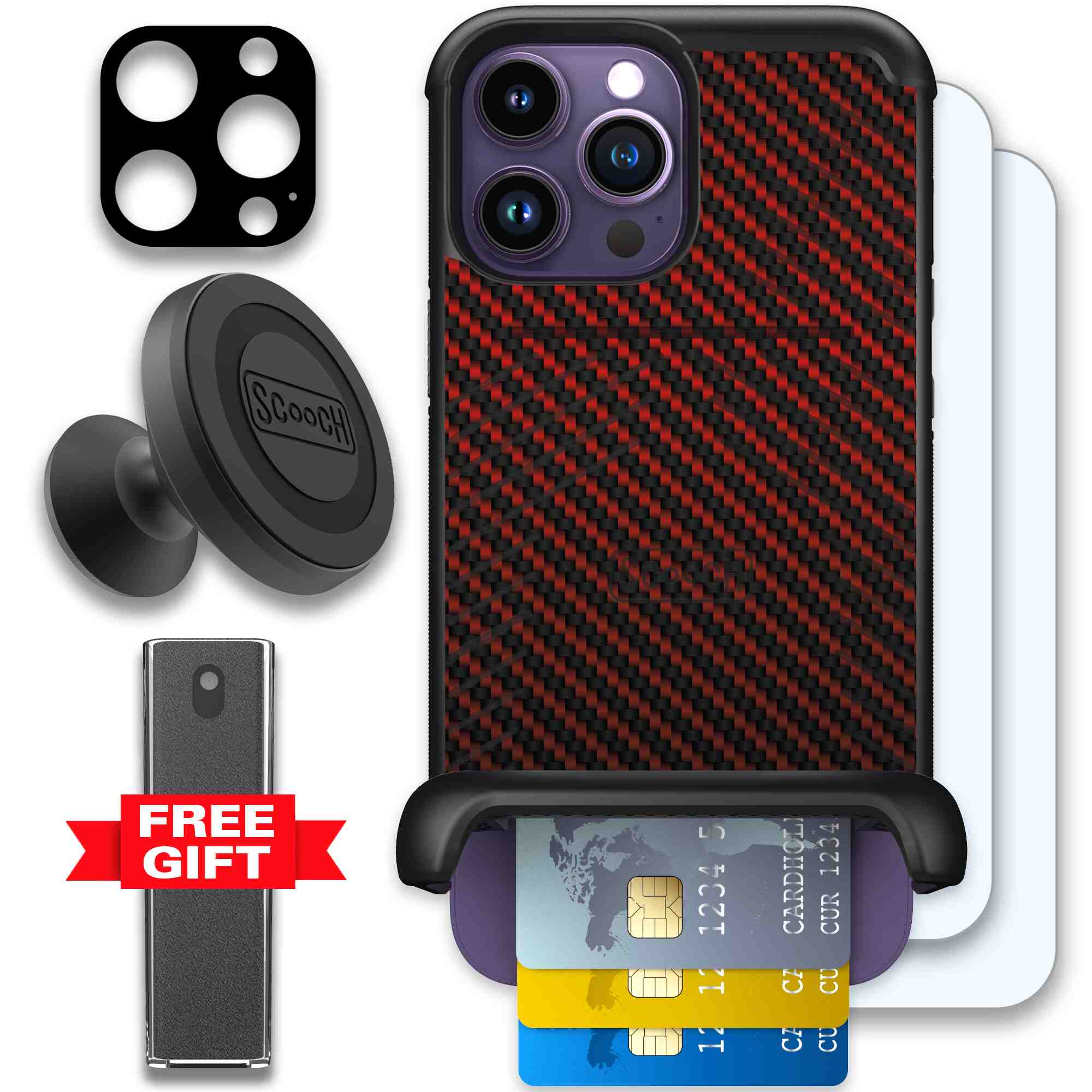 Red Carbon Fiber | website | iPhone 14 Pro Max | Defender Bundle