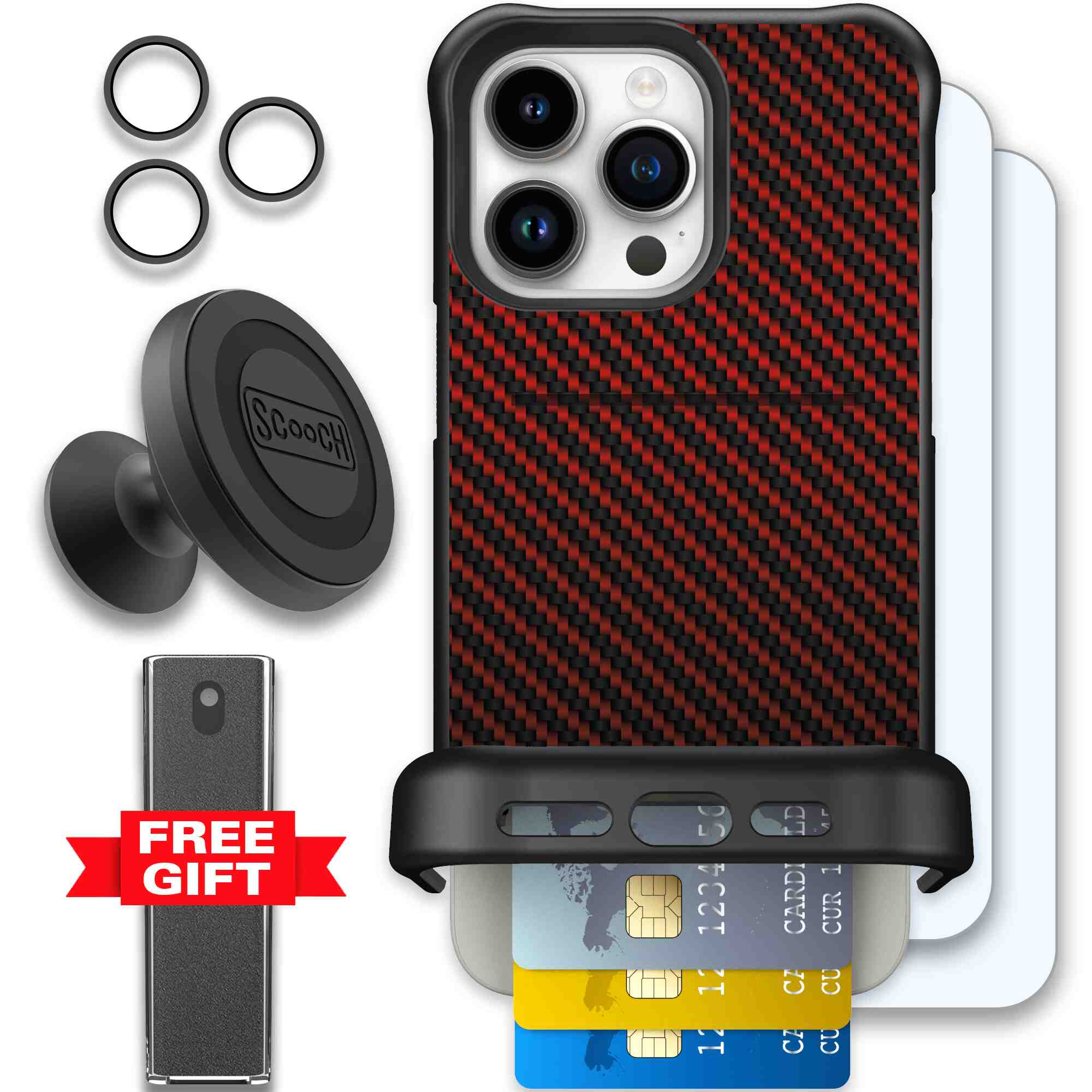 Red Carbon Fiber | website | iPhone 15 Pro Max | Defender Bundle