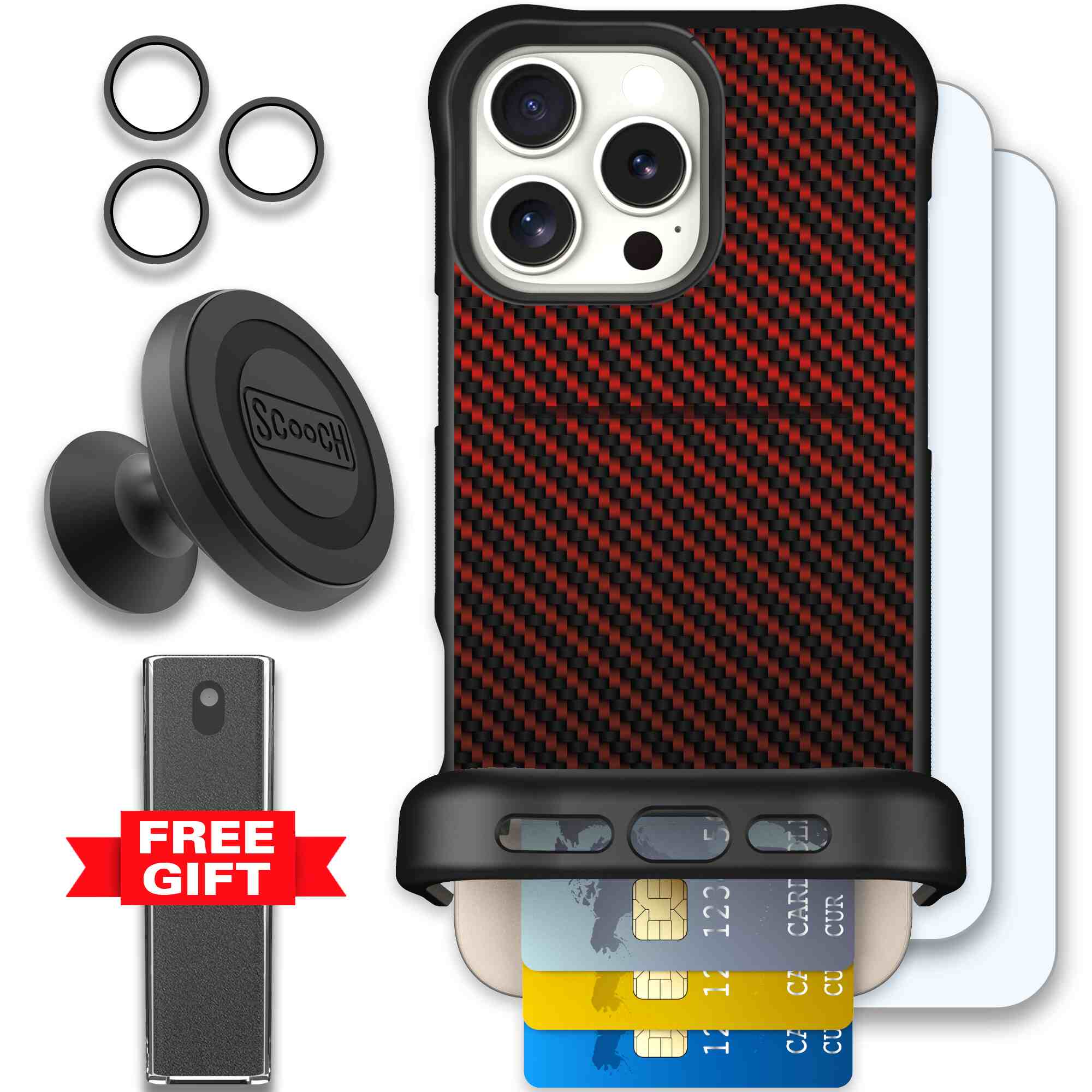 Red Carbon Fiber | website | iPhone 16 Pro Max | Defender Bundle