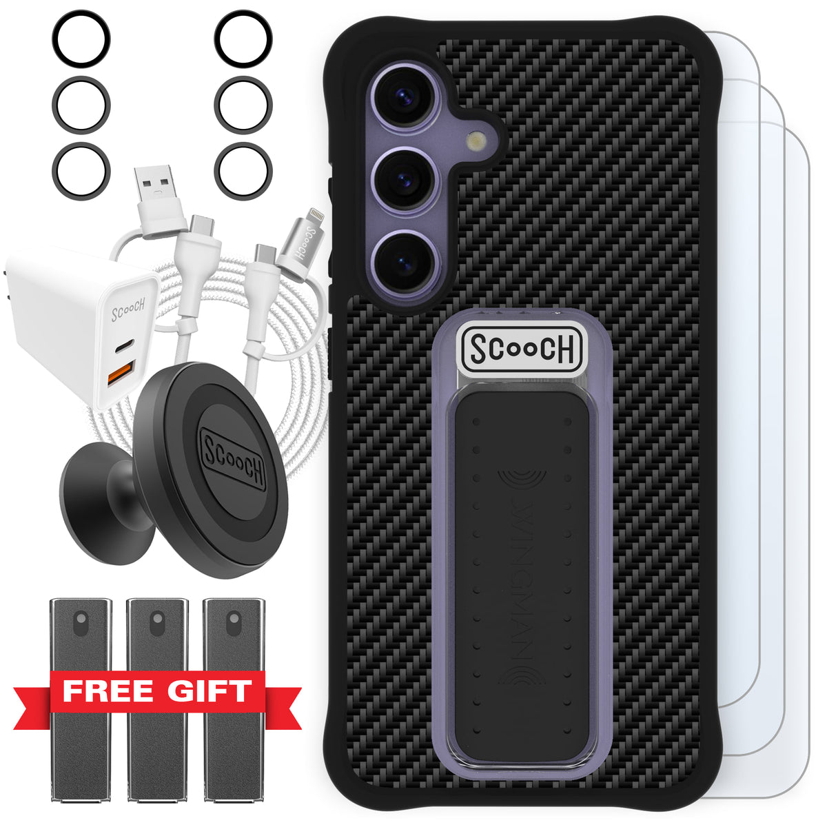 Scooch Wingman Ultimate Bundle for Galaxy S24 in Carbon Fiber