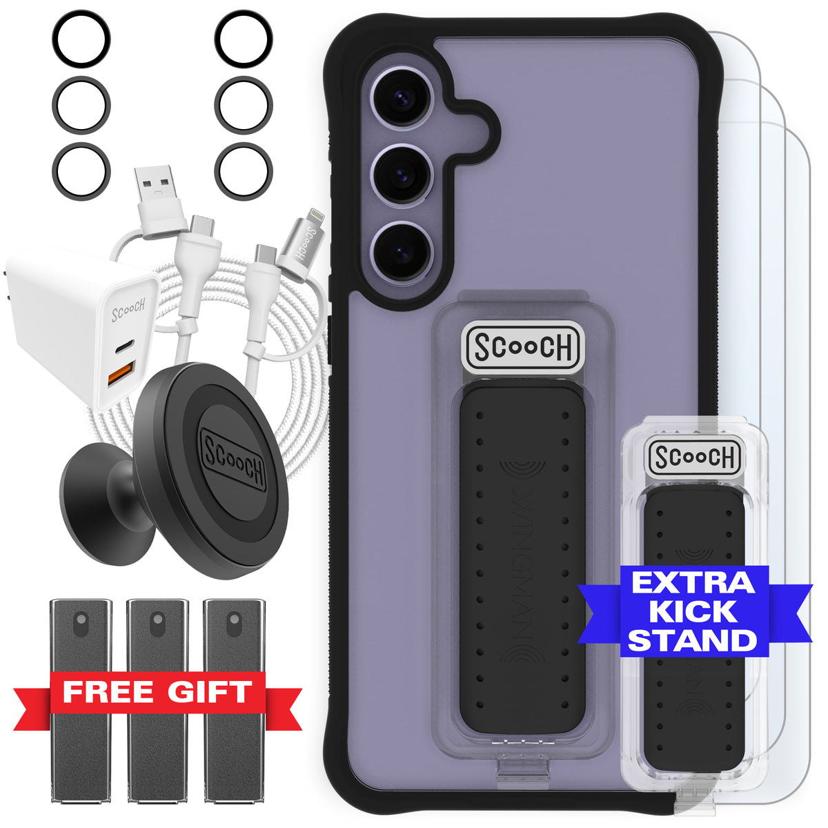 Scooch Wingman Ultimate Bundle for Galaxy S24+ in Tuxedo Clear