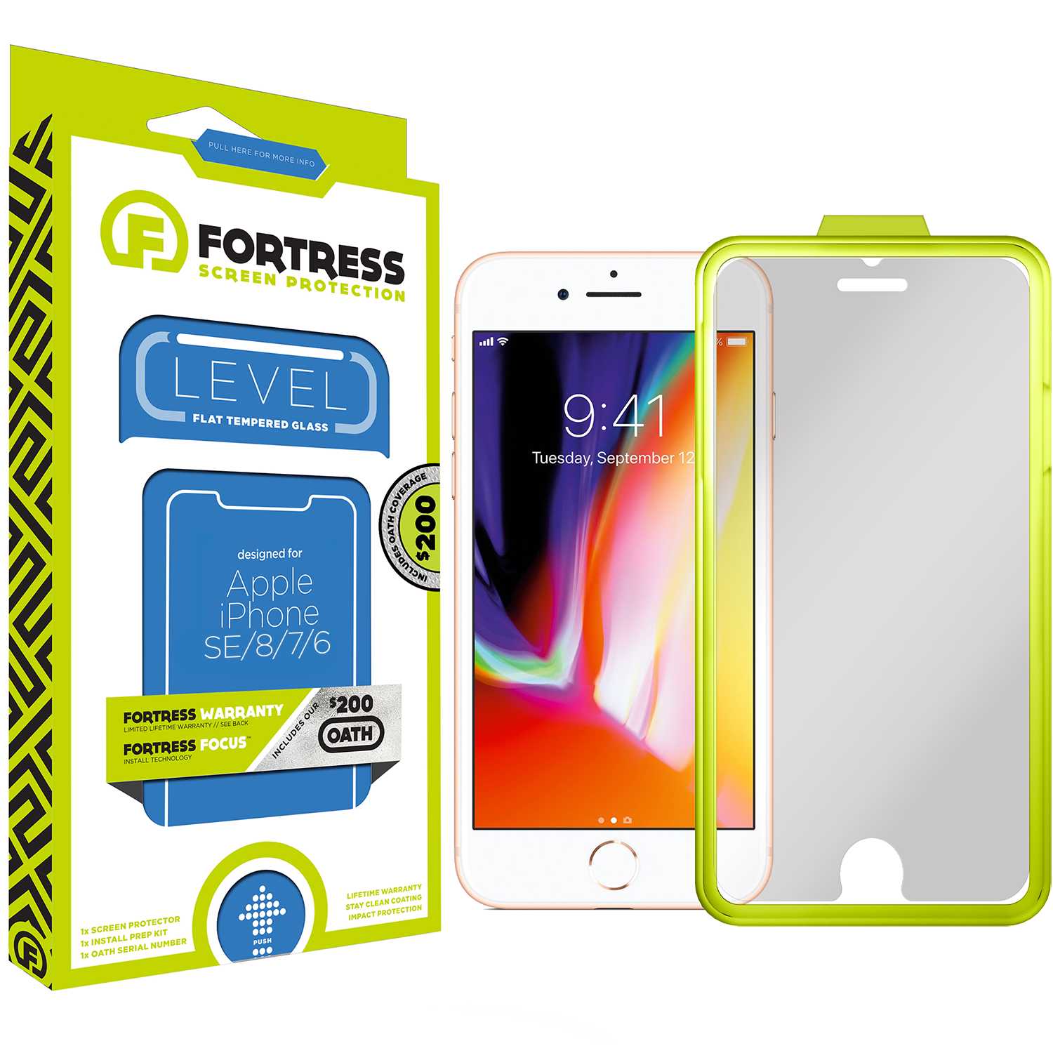 Fortress iPhone SE/8/7 Screen Protector $200CoverageInstallTool Scooch Screen Protector