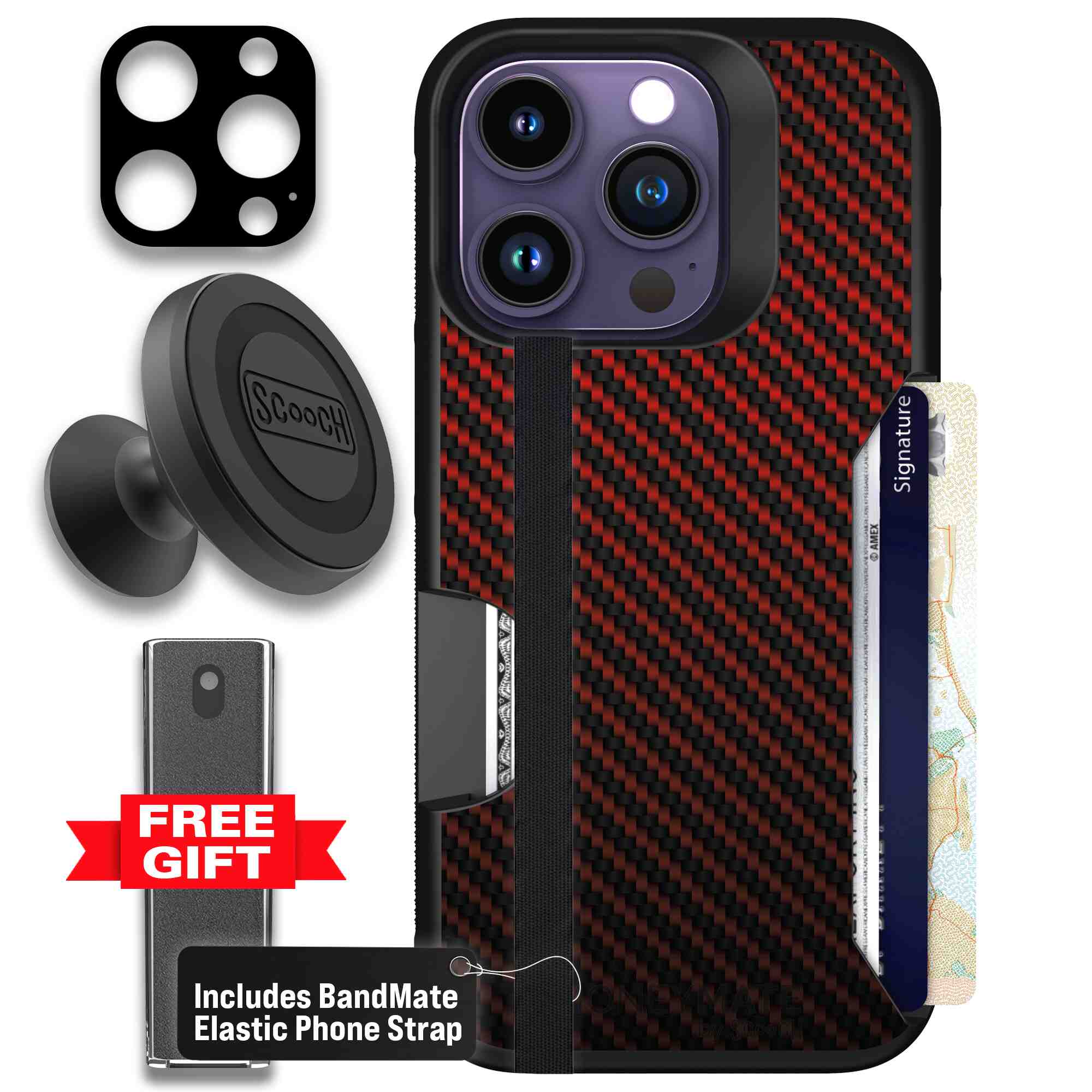 Red Carbon Fiber | website | iPhone 14 Pro | Defender Bundle