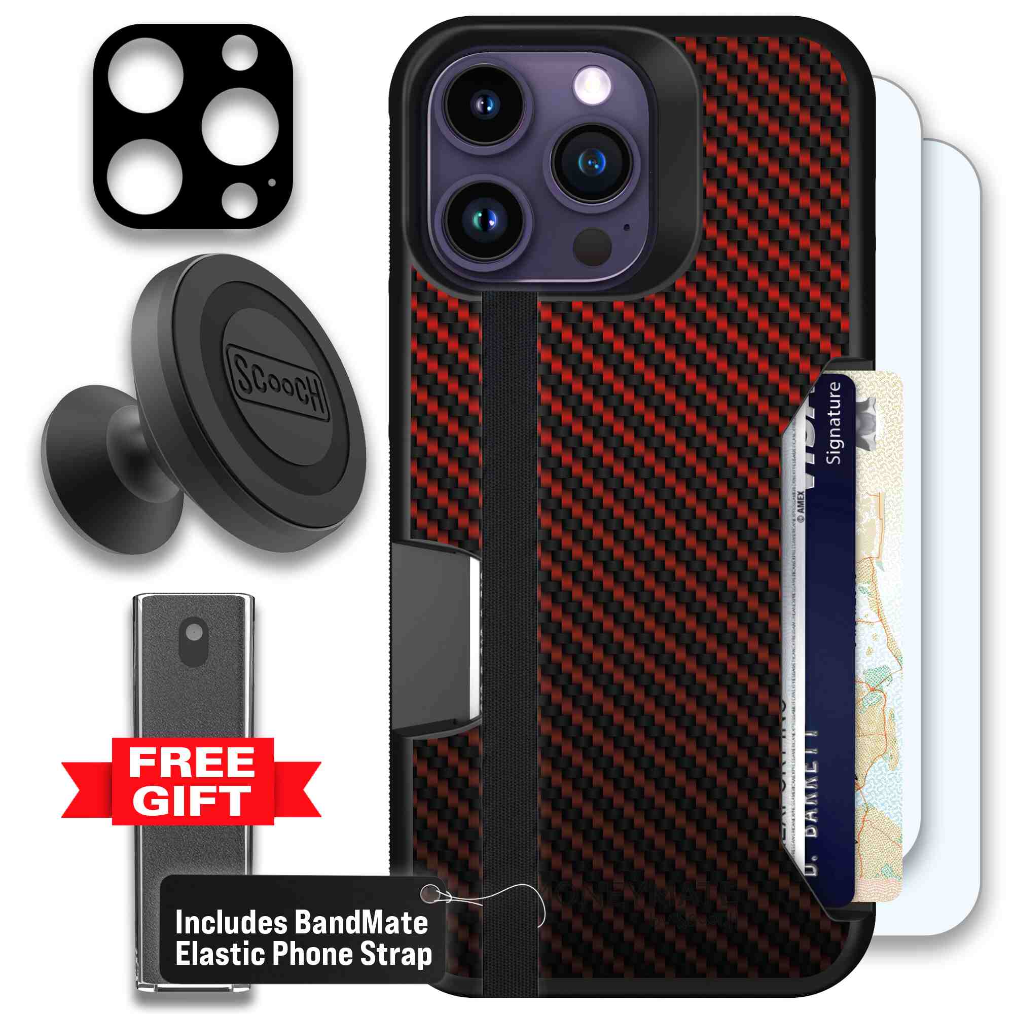 Red Carbon Fiber | website | iPhone 14 Pro Max | Defender Bundle