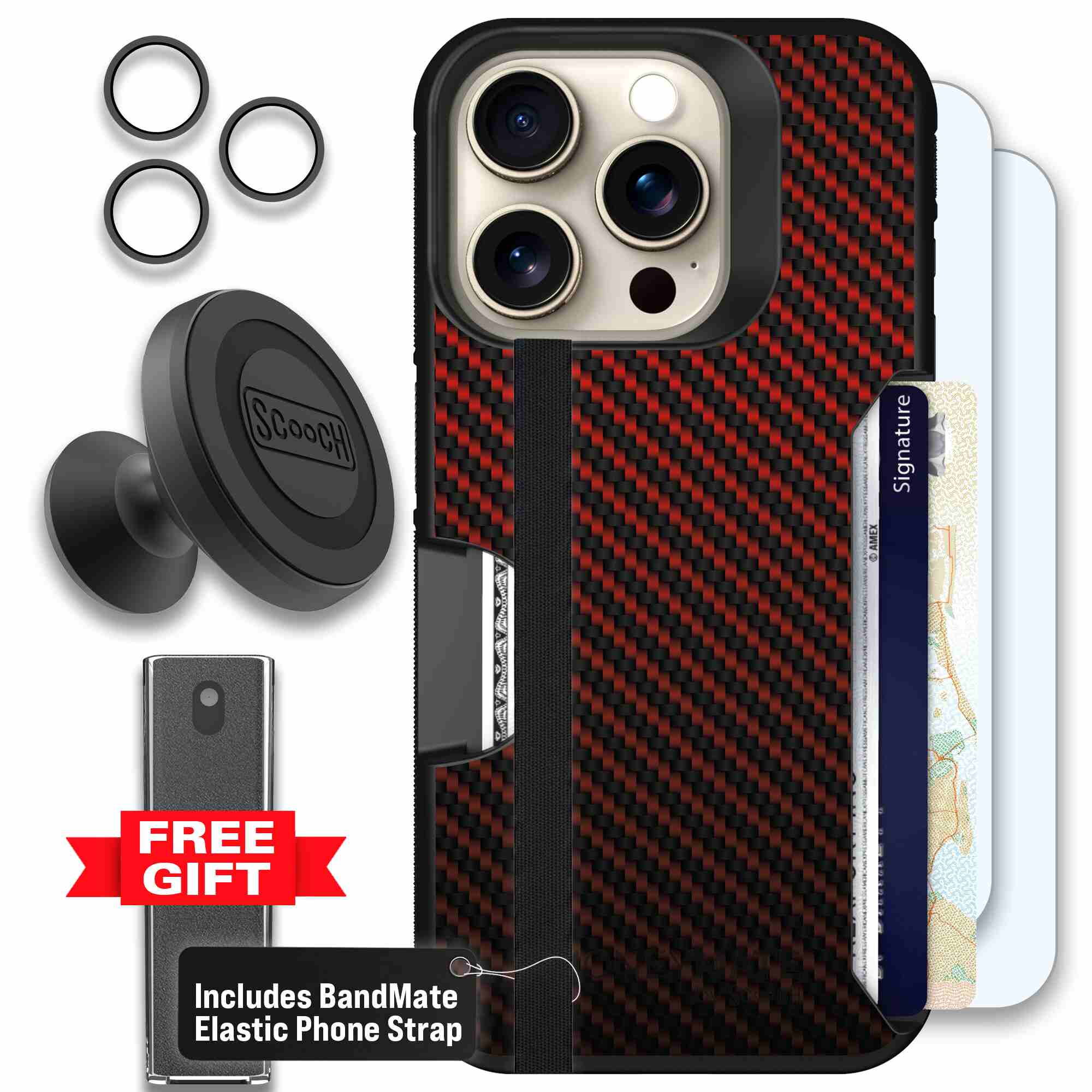 Red Carbon Fiber | website | iPhone 15 Pro | Defender Bundle