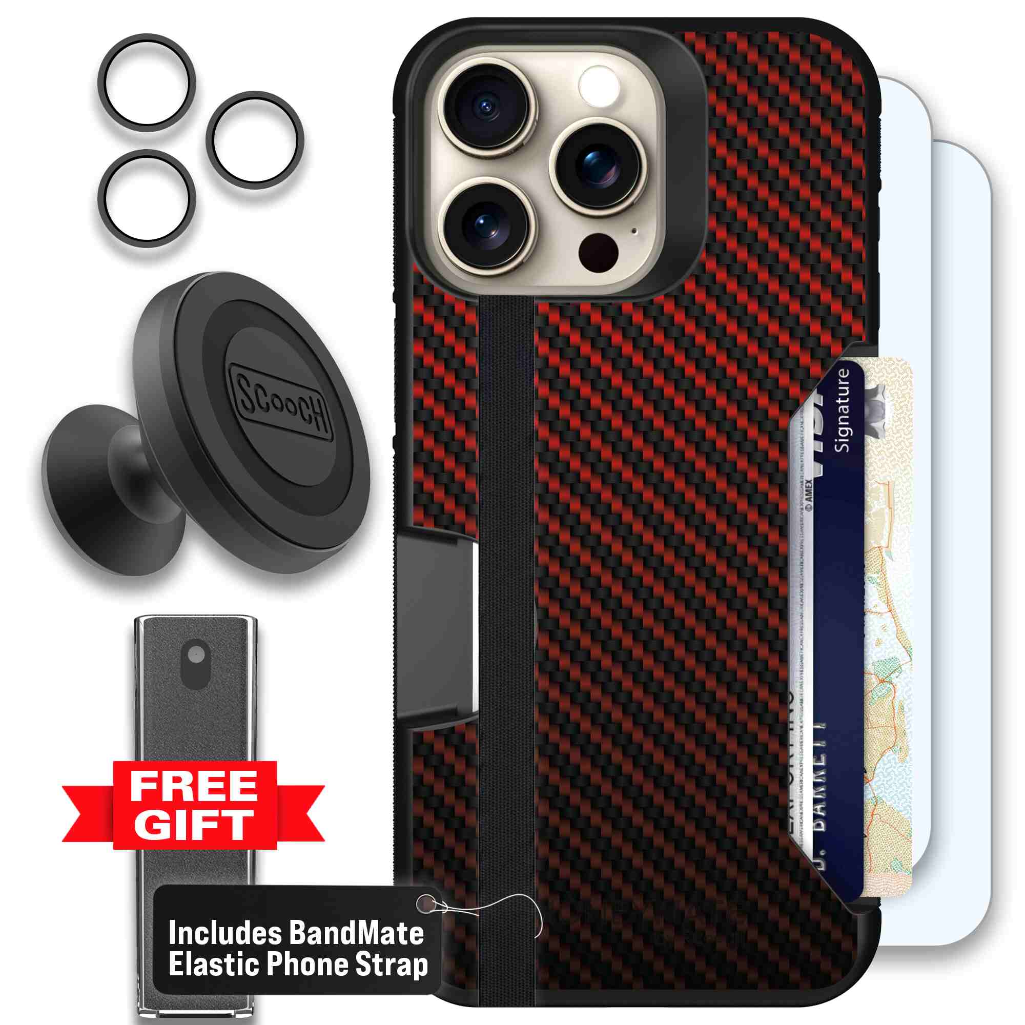 Red Carbon Fiber | website | iPhone 15 Pro Max | Defender Bundle