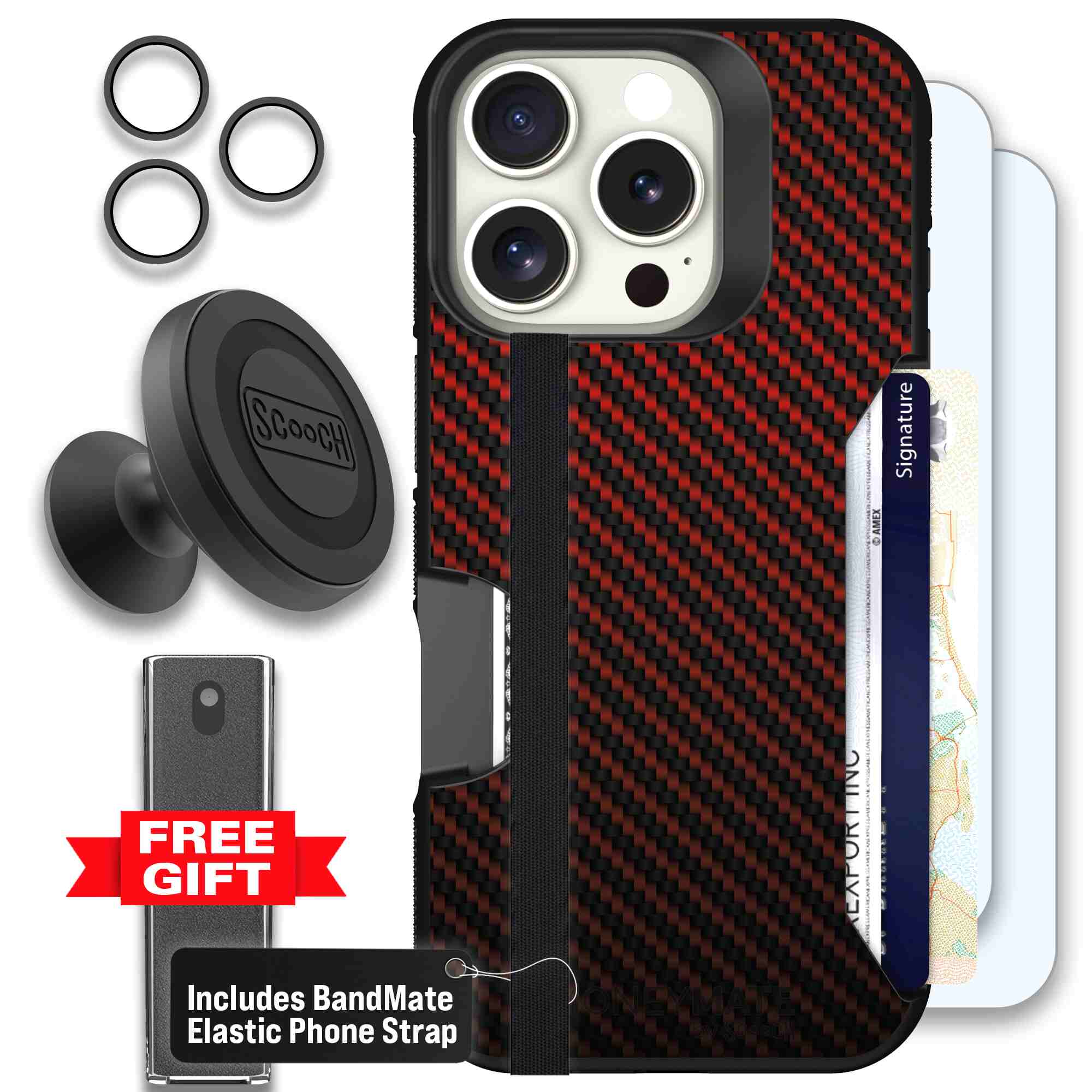 Red Carbon Fiber | website | iPhone 16 Pro | Defender Bundle