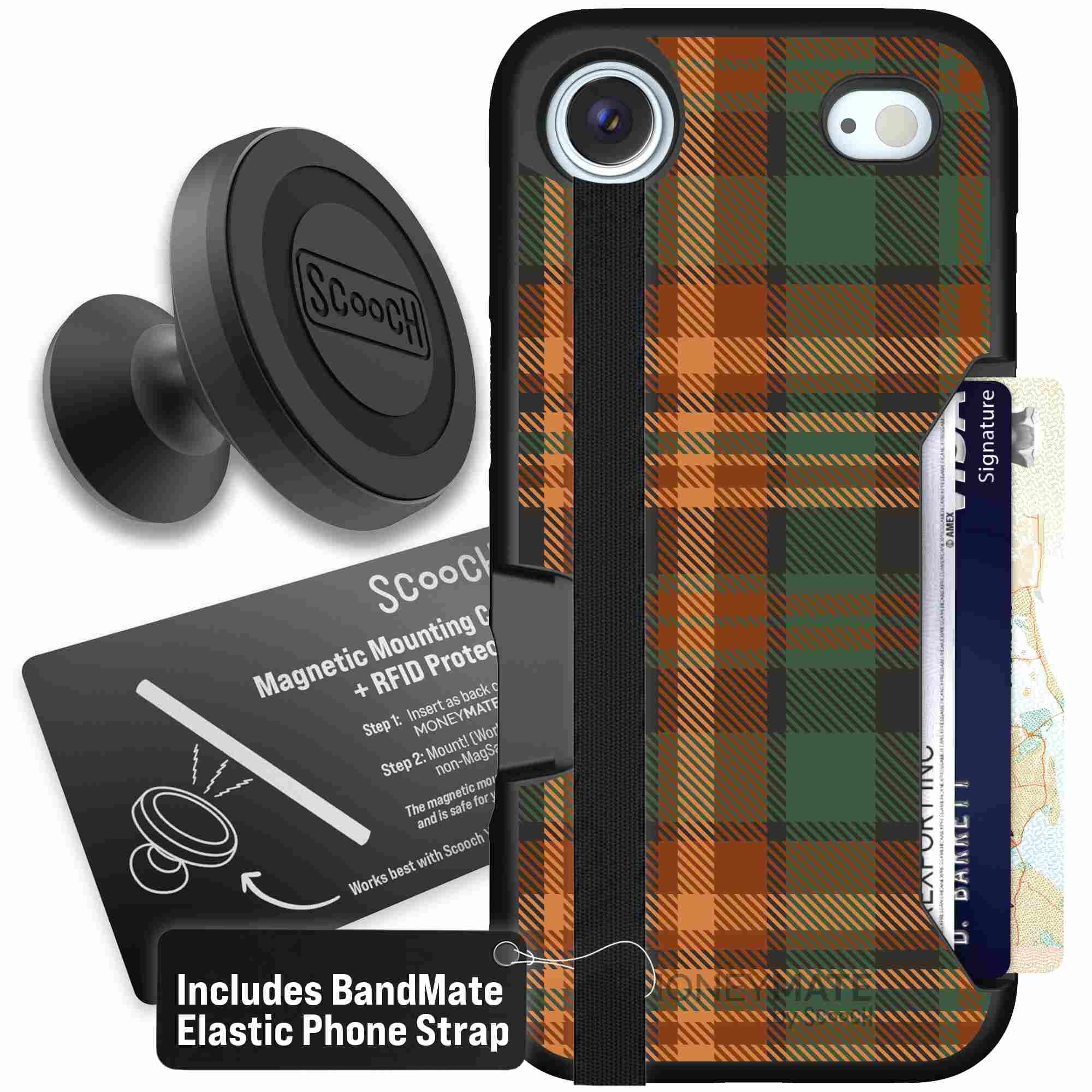 Fall Flannel orange and brown plaid pattern on a Scooch Moneymate case for iPhone Air - Starter Bundle