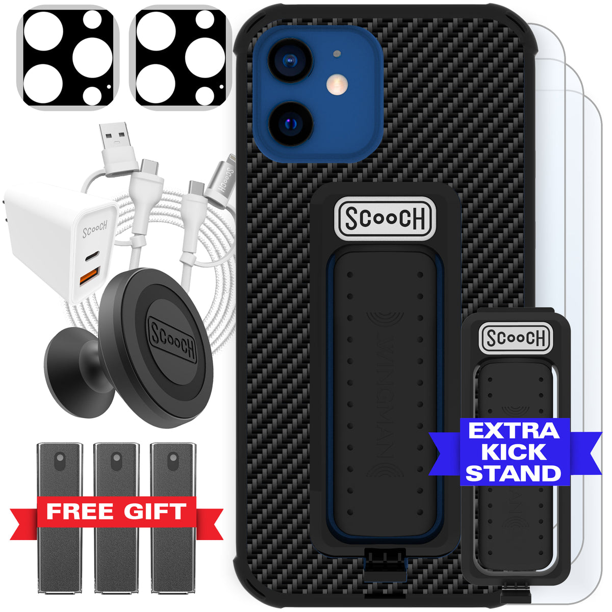 Scooch Wingman Ultimate Bundle for iPhone 12 Pro in Carbon Fiber
