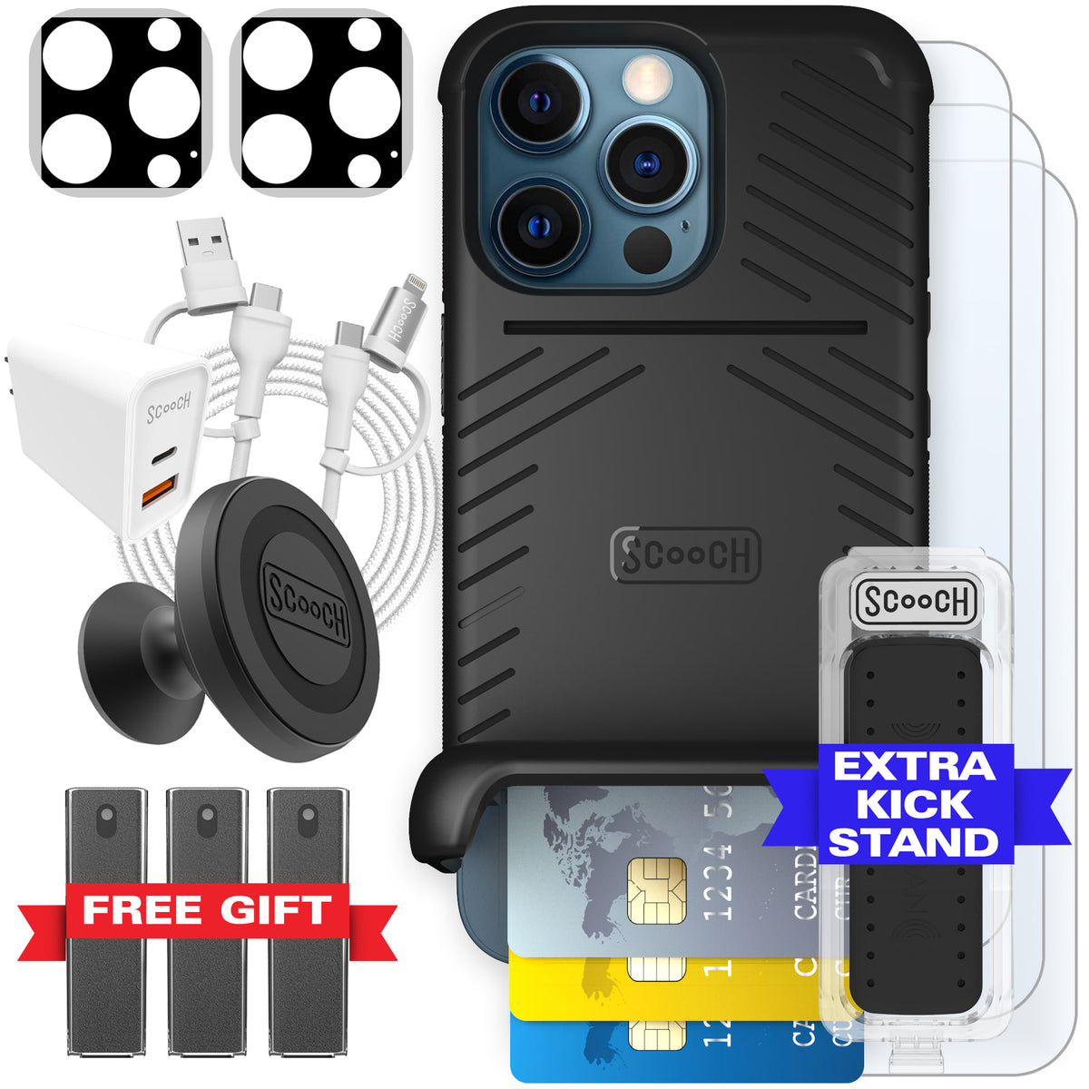 Scooch Wingman Ultimate Bundle for iPhone 12 Pro in Tuxedo Clear